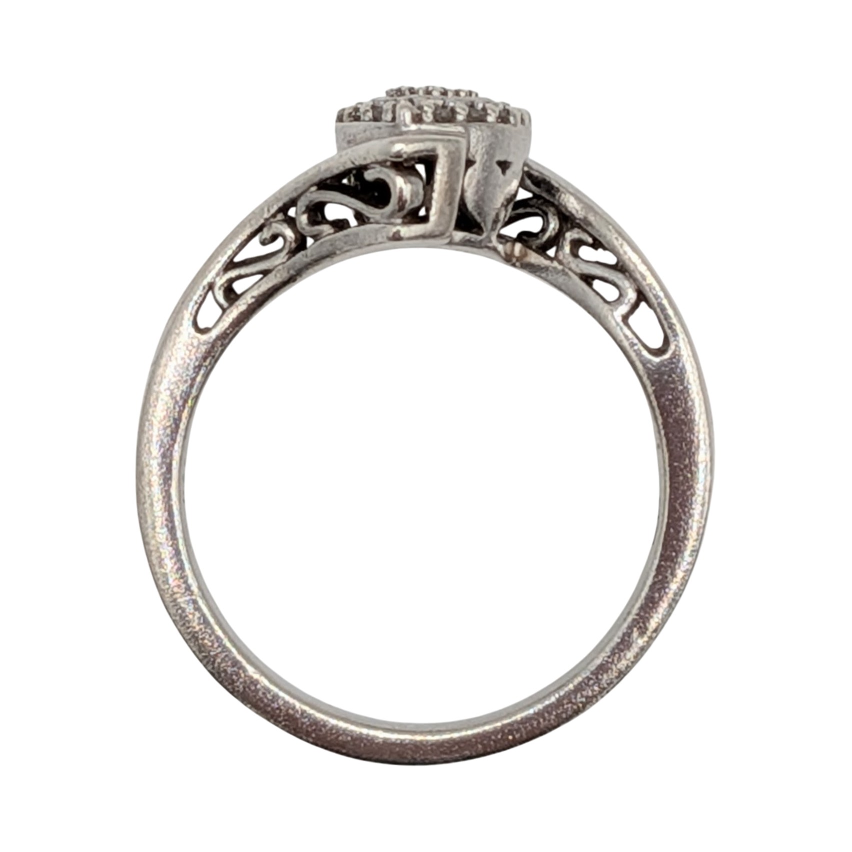 Signed Sterling Silver Diamond Pave Cluster Heart Ring Size 7