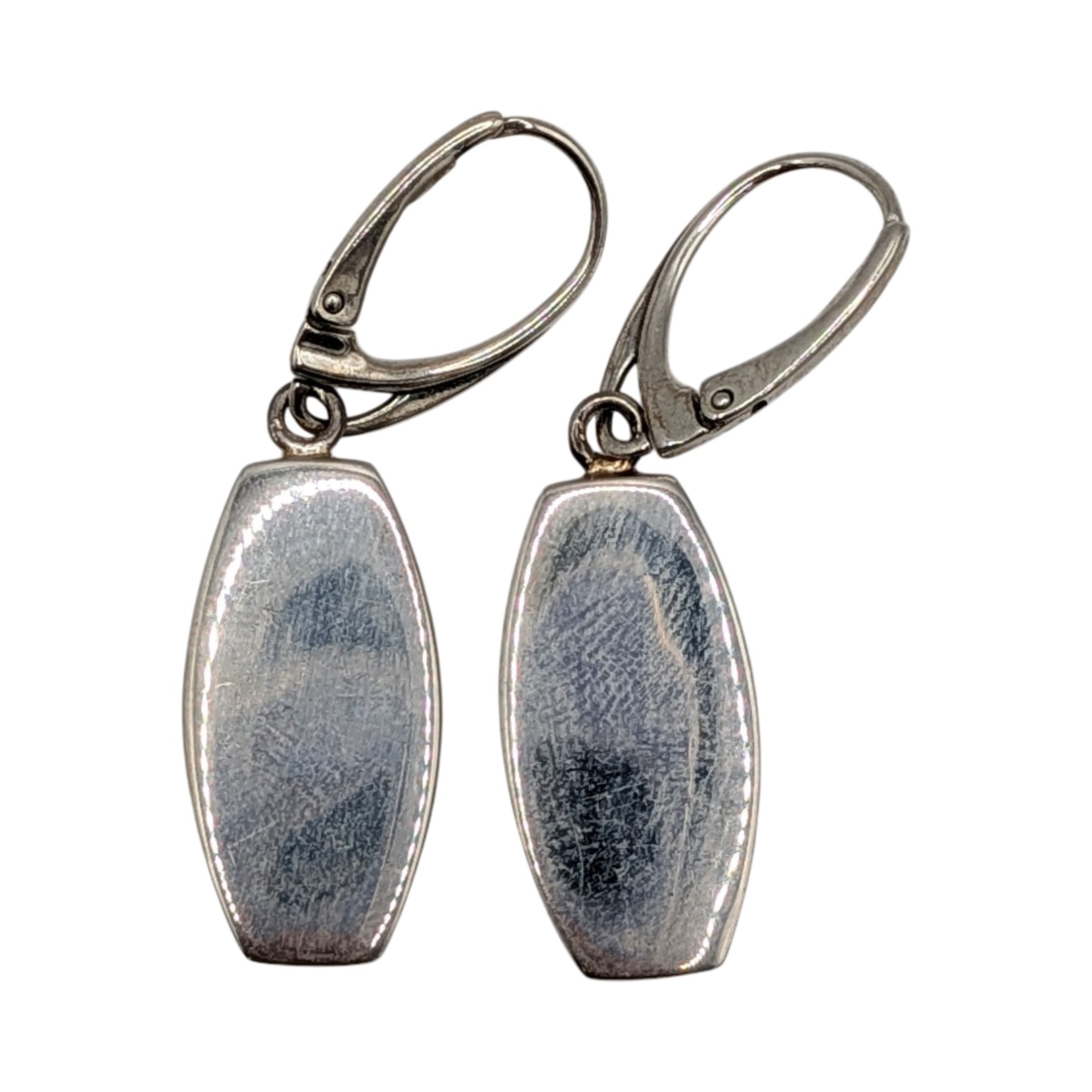 New Polish Sterling Silver Amber Inlay Modern Drop Earrings