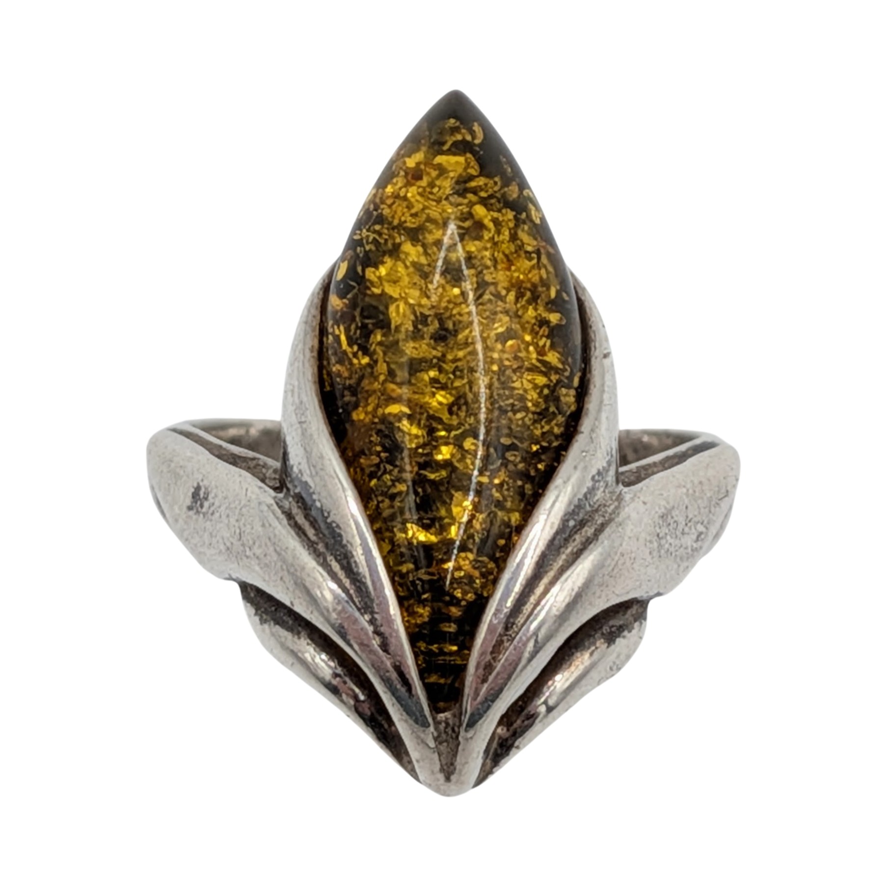Sterling Silver Amber Corn Motif Ring Size 5