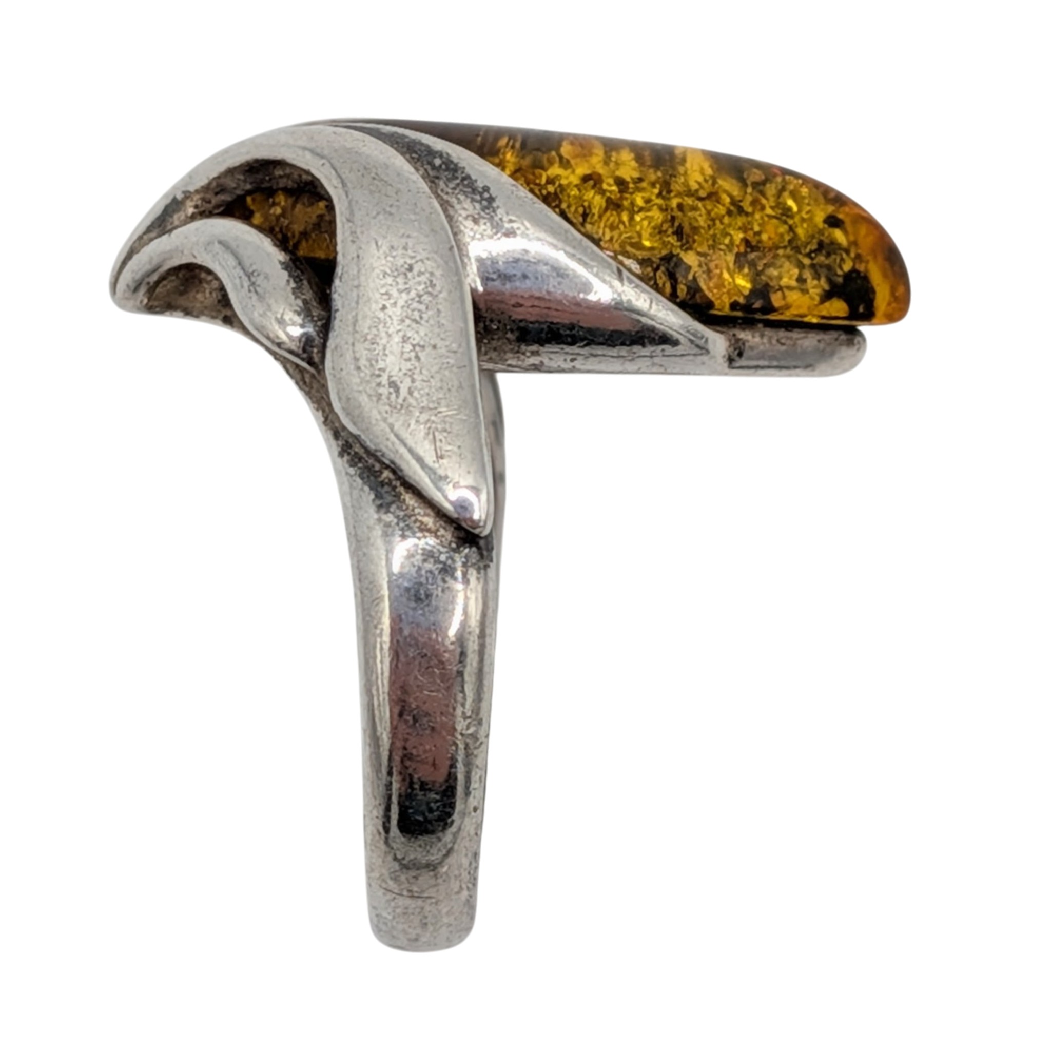 Sterling Silver Amber Corn Motif Ring Size 5