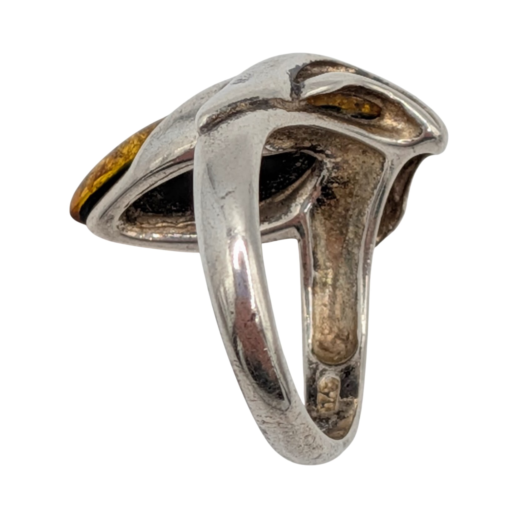 Sterling Silver Amber Corn Motif Ring Size 5