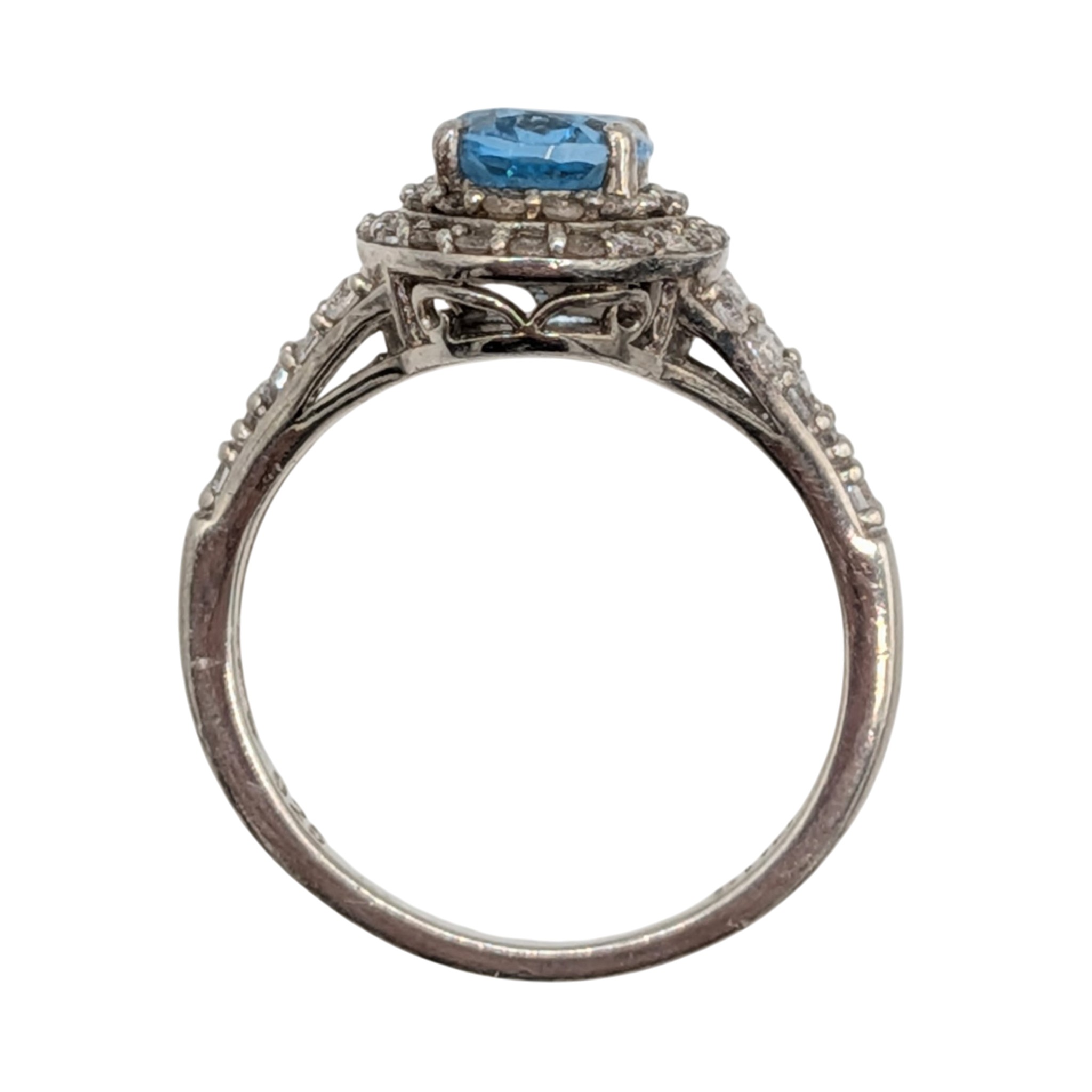 Signed Sterling Silver Blue And White Topaz Oval Cut Double Halo Ring Size 7
