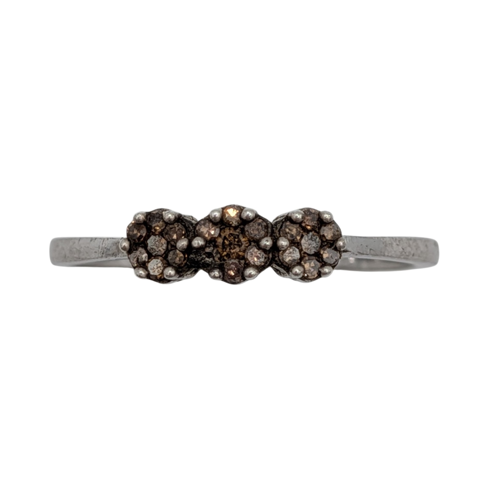 D'Joy Sterling Silver Chocolate Diamond 3 Cluster Stone Ring Size 10.25
