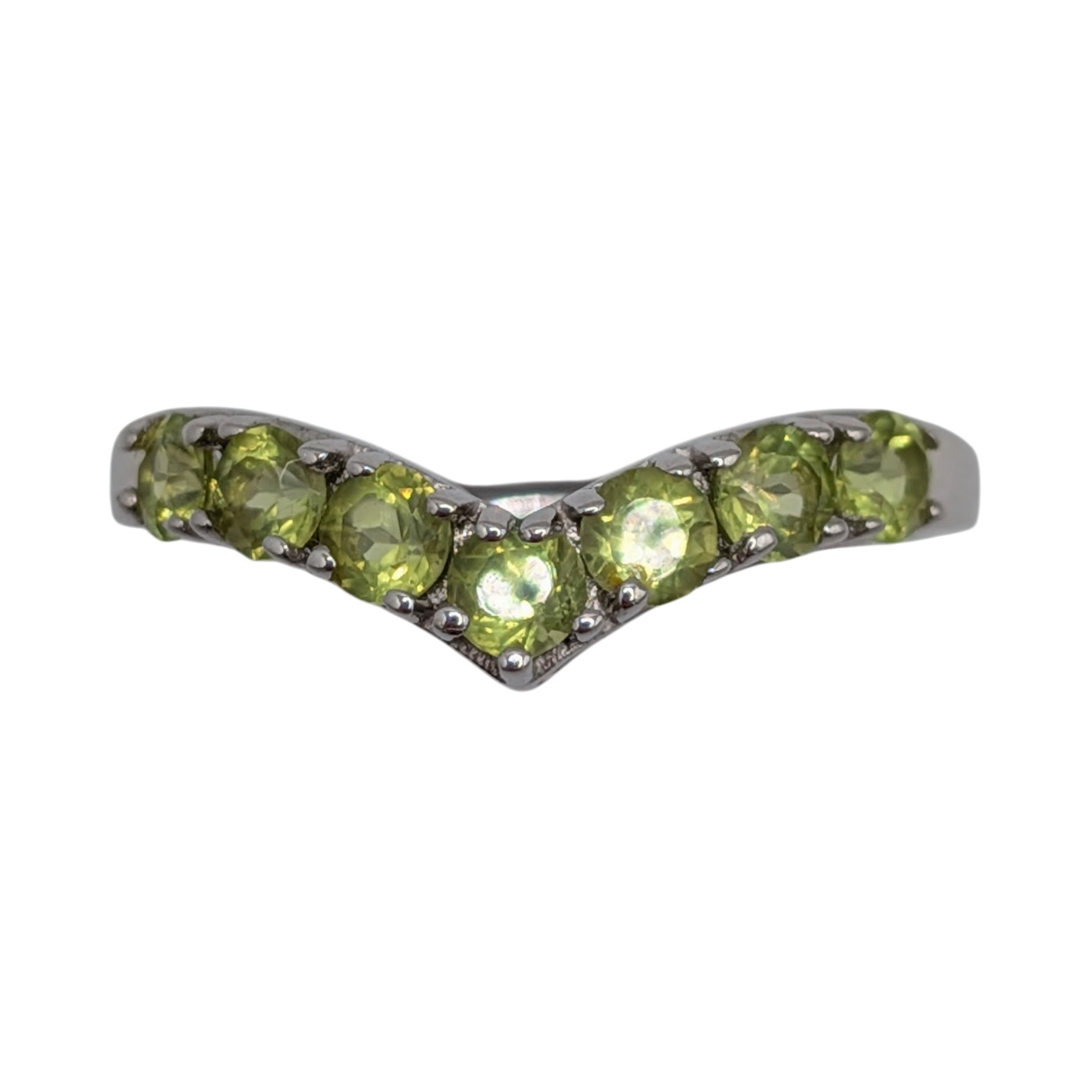 Signed Sterling Silver Peridot Chevron Band Ring Size 8.25