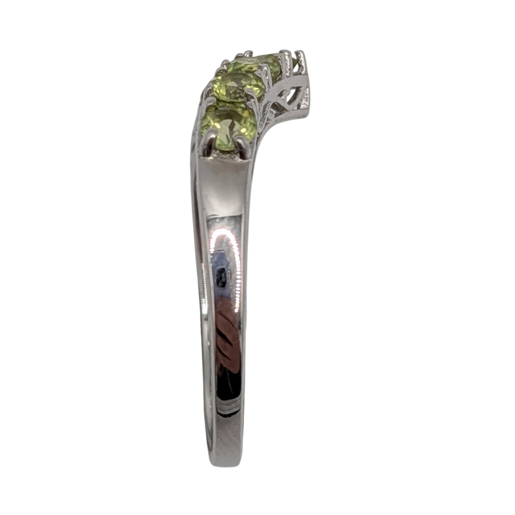 Signed Sterling Silver Peridot Chevron Band Ring Size 8.25