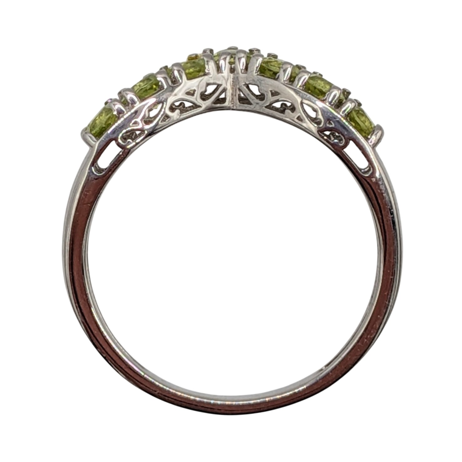 Signed Sterling Silver Peridot Chevron Band Ring Size 8.25