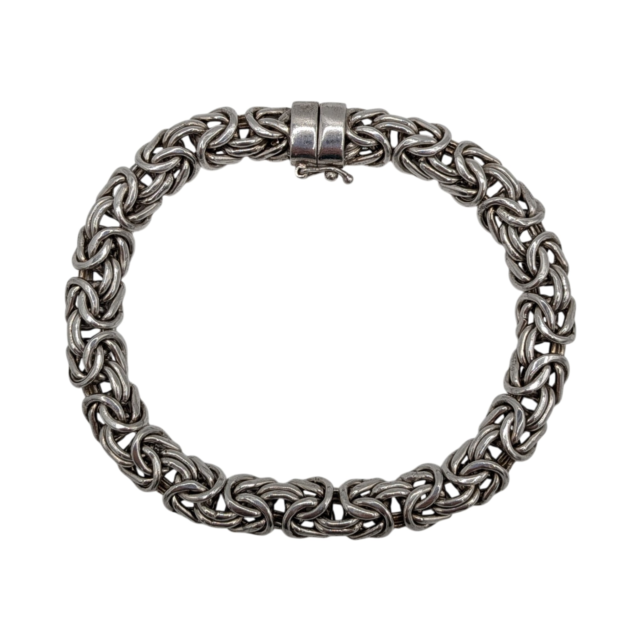 Signed Turkey Sterling Silver Byzantine Bracelet