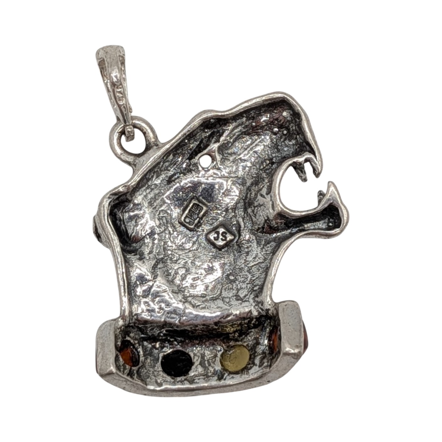 Sterling Silver Tri Tone Amber Panther Head Pendant
