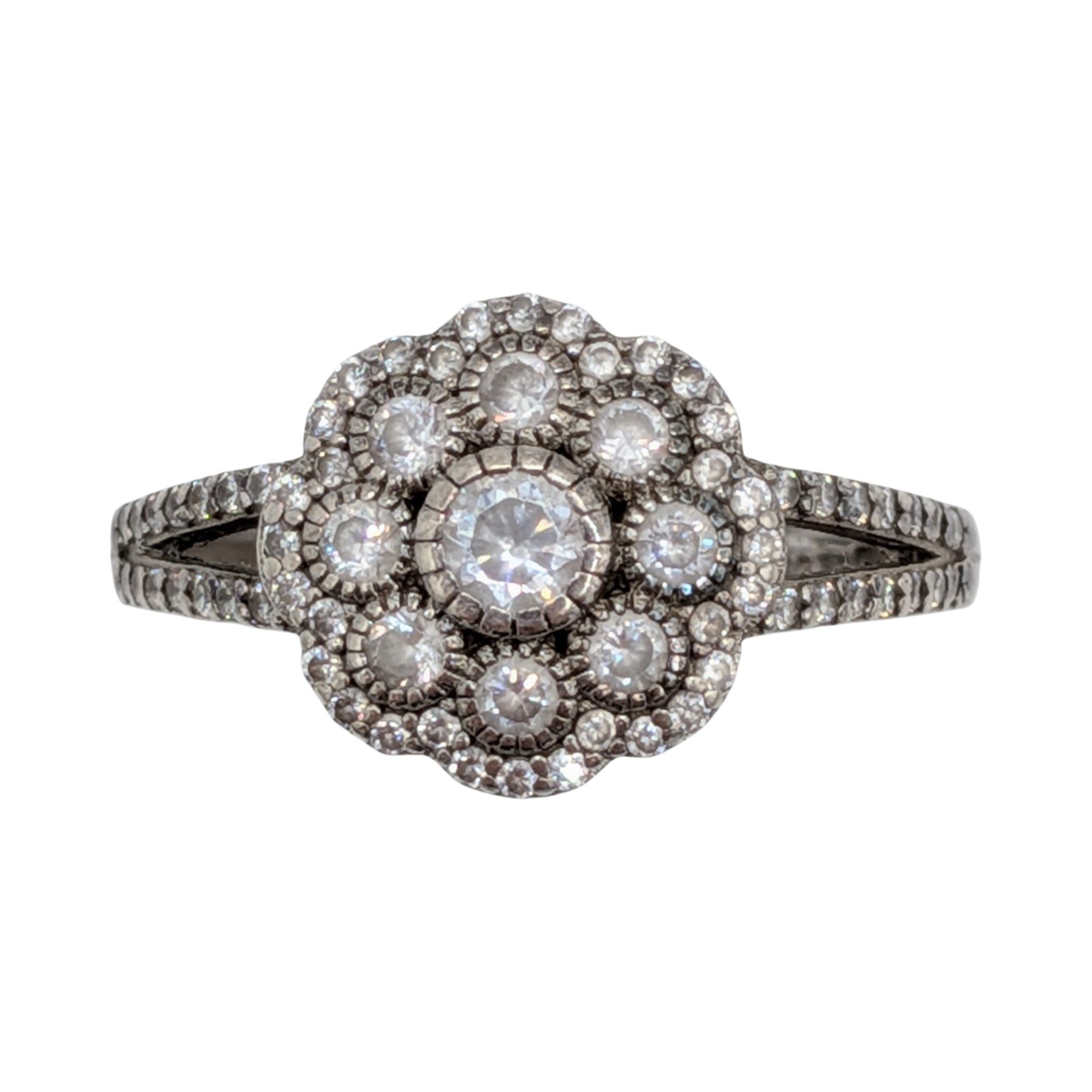 Sterling Silver White CZ Daisy Cluster Ring Size 7.5