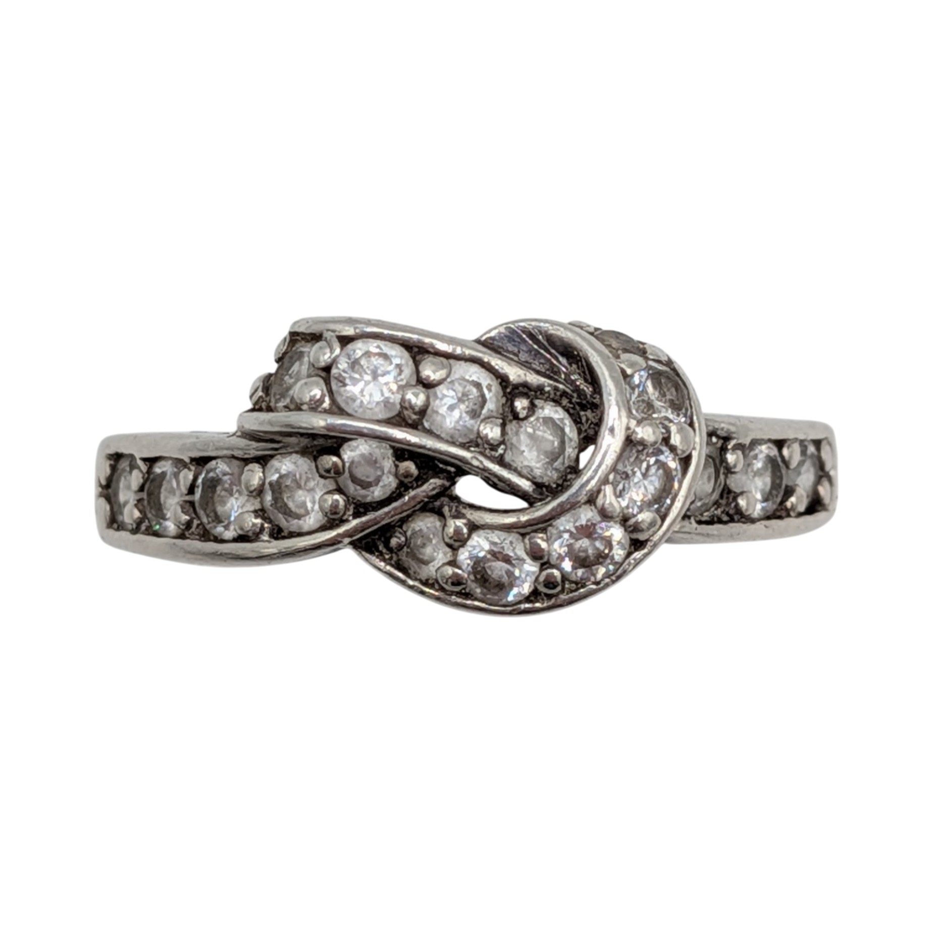 Sterling Silver White CZ Channel Set Twisted Knot Ring Size 10.5