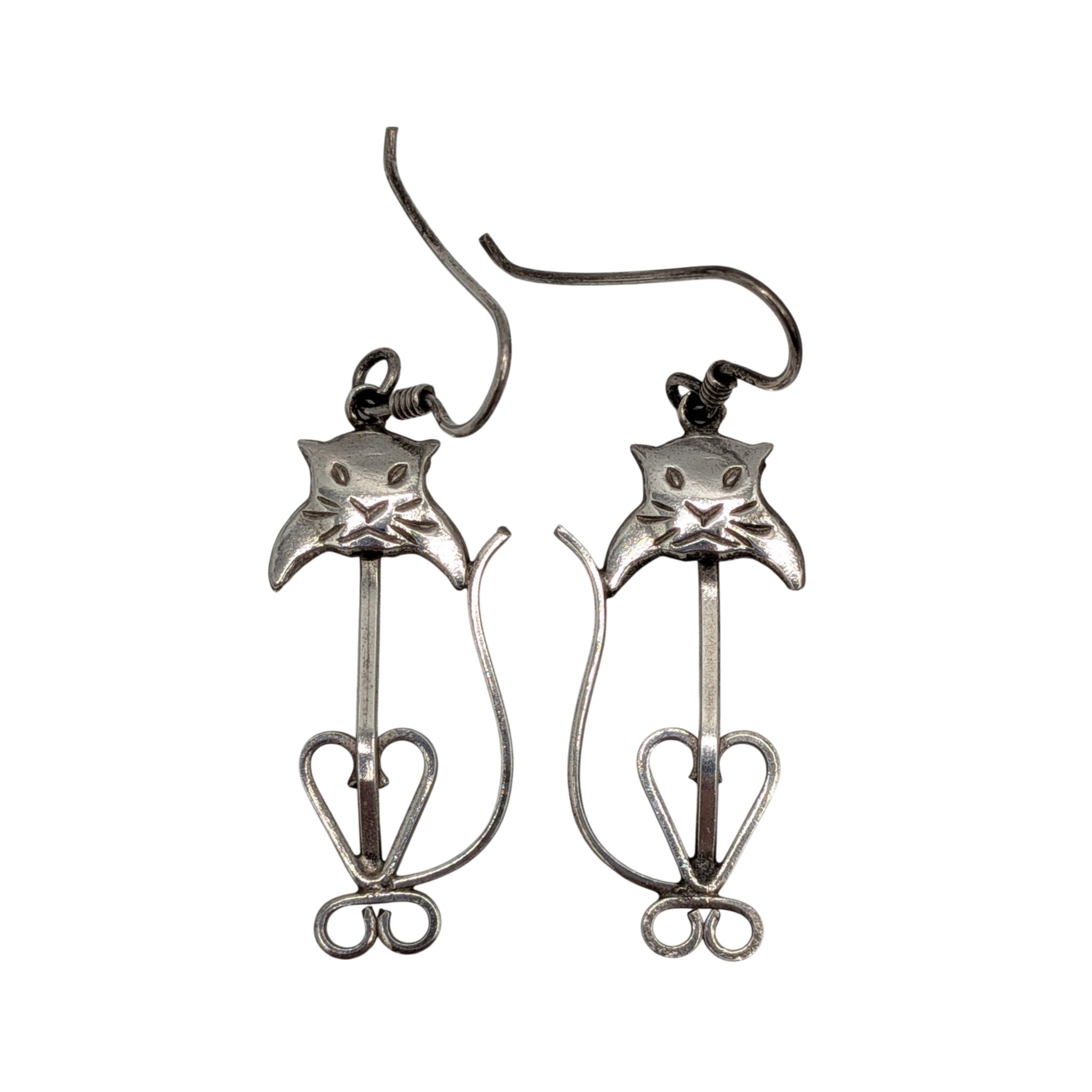 Sterling Silver Dangle Cat Earrings