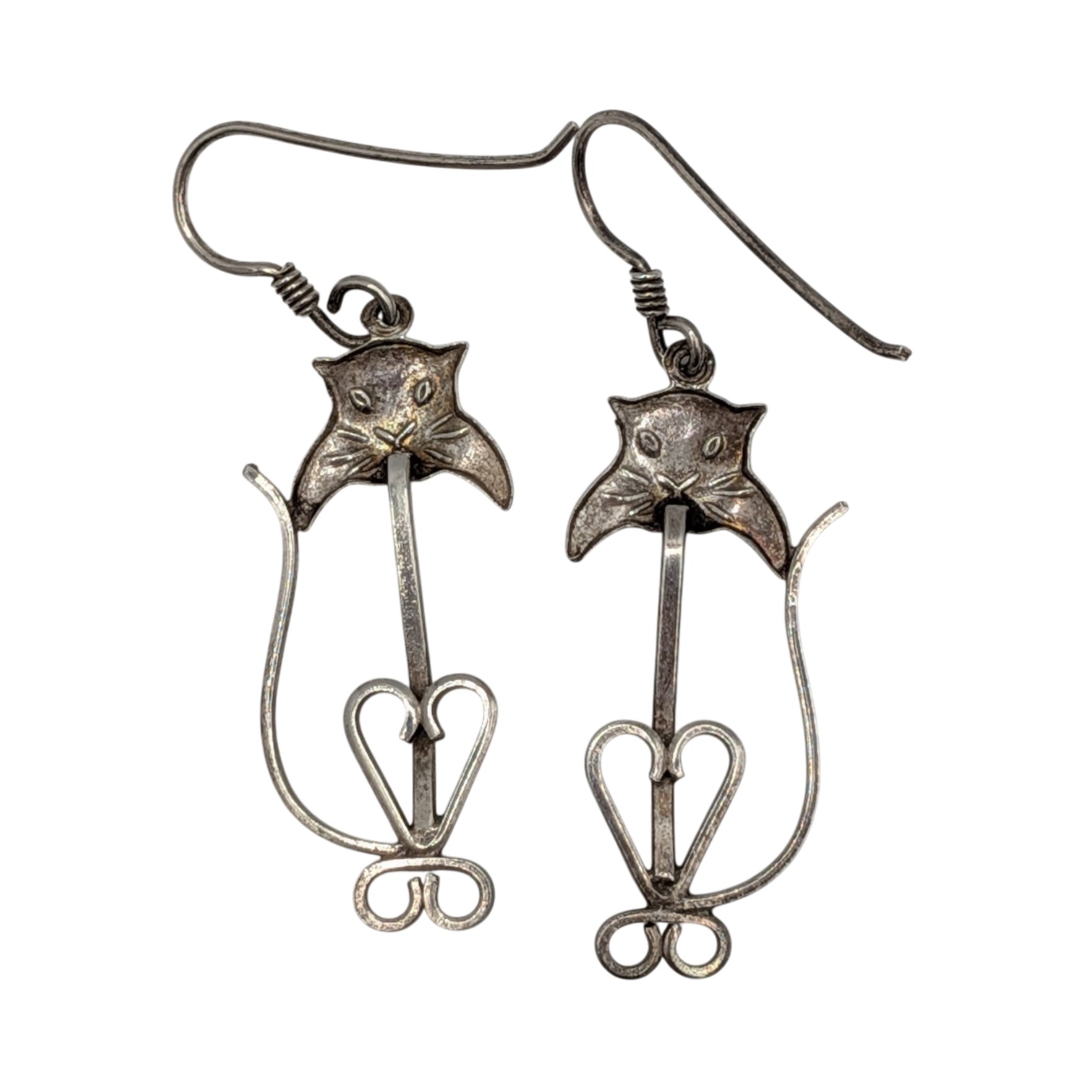 Sterling Silver Dangle Cat Earrings