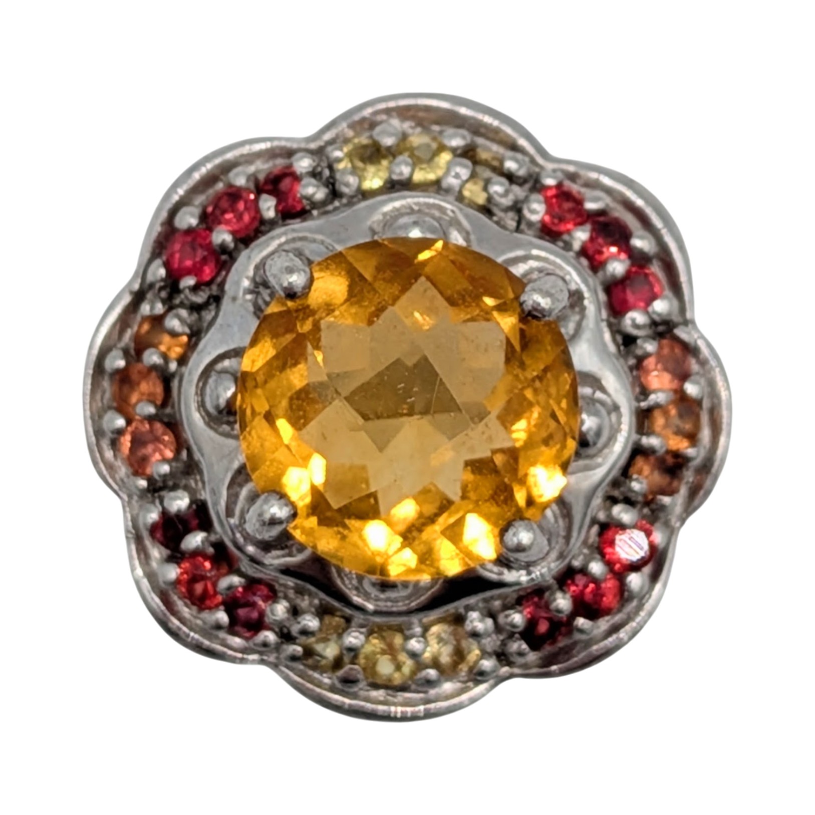 Signed Sterling Silver Citrine Topaz Statement Ring Size 7