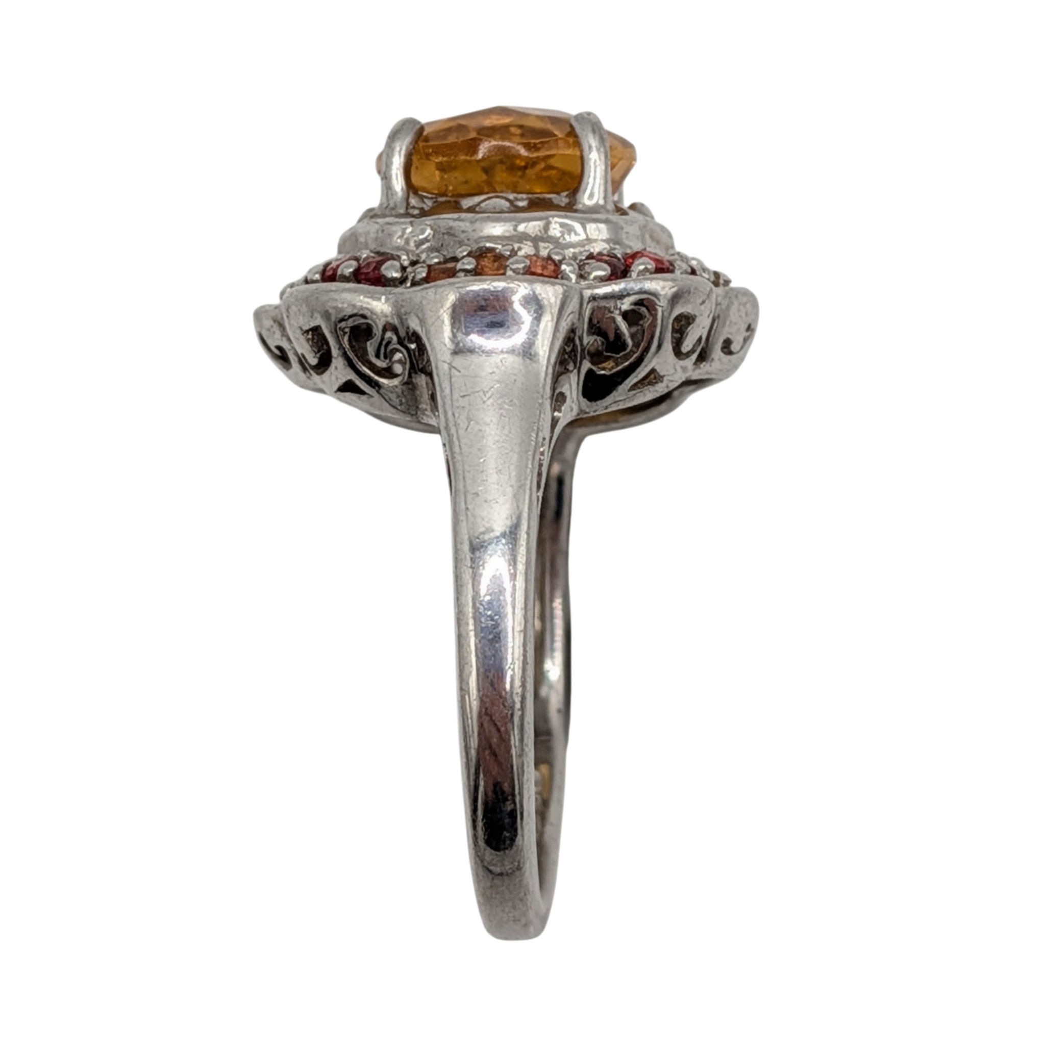 Signed Sterling Silver Citrine Topaz Statement Ring Size 7
