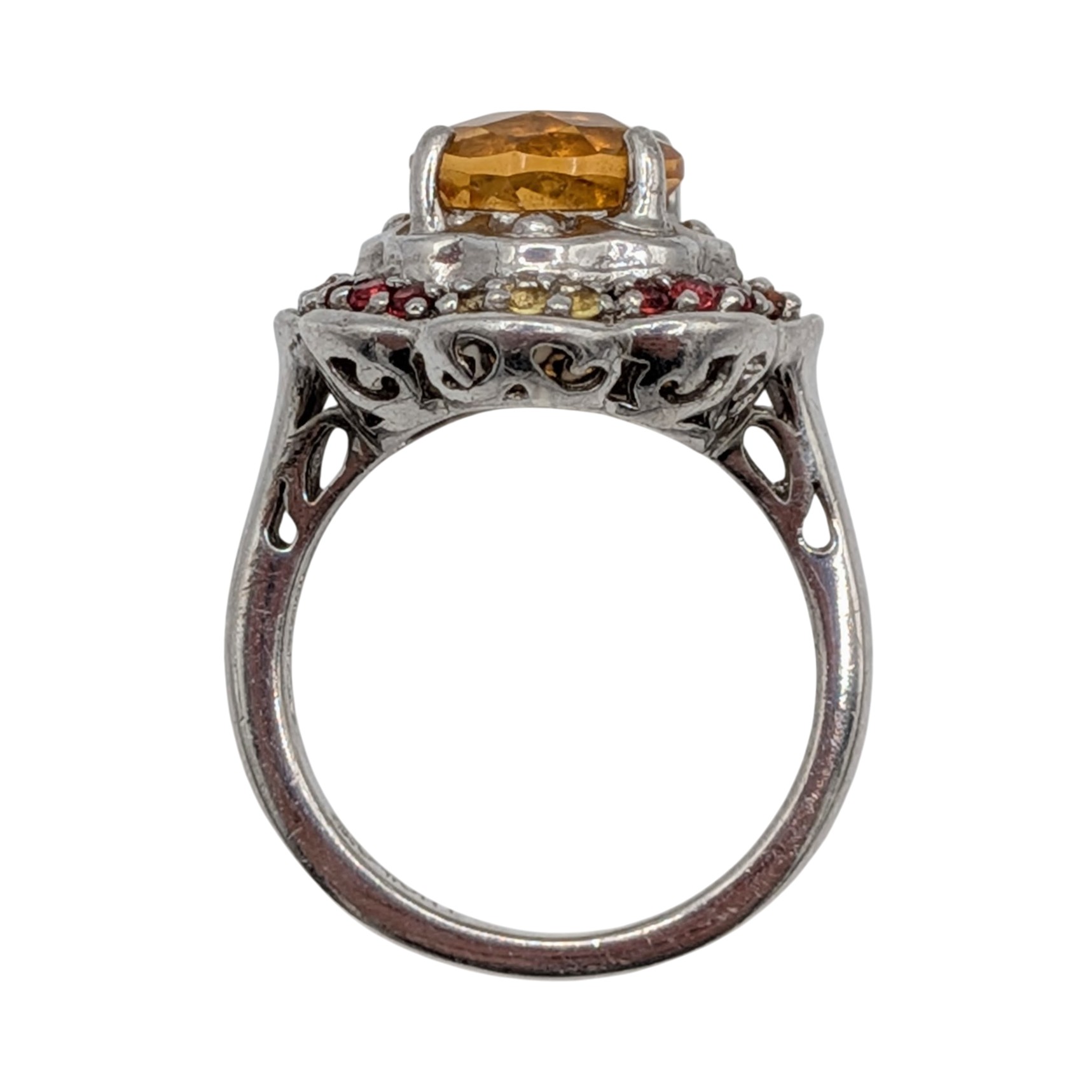 Signed Sterling Silver Citrine Topaz Statement Ring Size 7