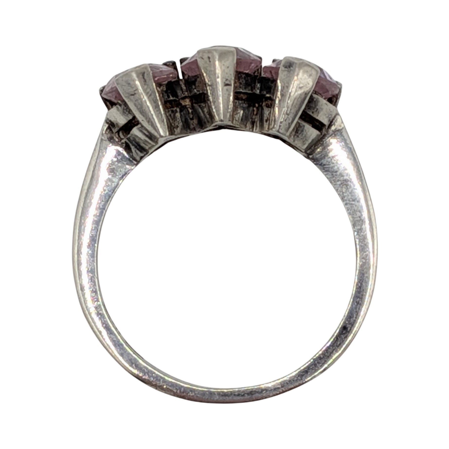 Sterling Silver Light Pink CZ Heart Cut Trilogy Ring Size 5.75