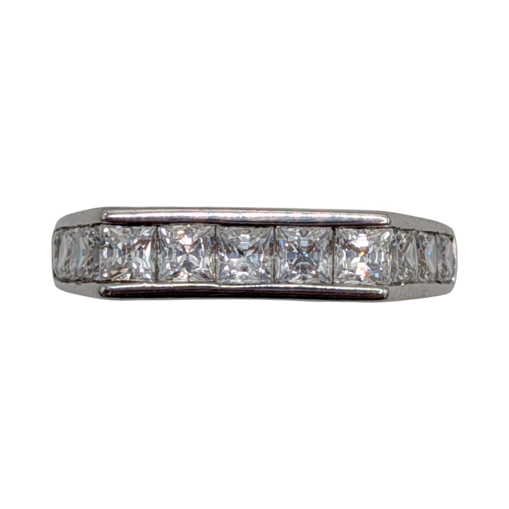 Signed Sterling Silver Clear Rhinestone Floral Detail Band Ring Size 6