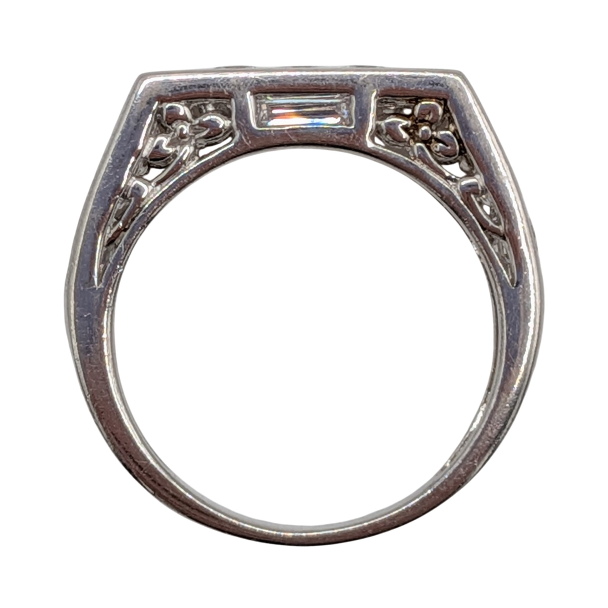 Signed Sterling Silver Clear Rhinestone Floral Detail Band Ring Size 6