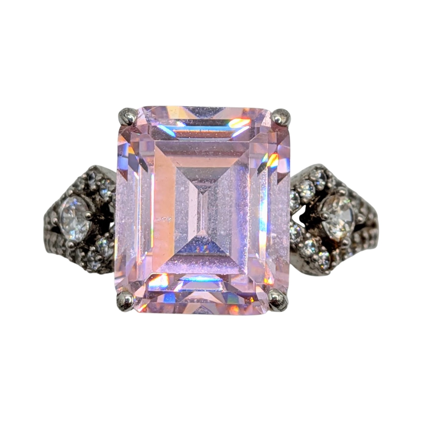 Signed Sterling Silver CZ Emerald Cut Ring Size 7.75