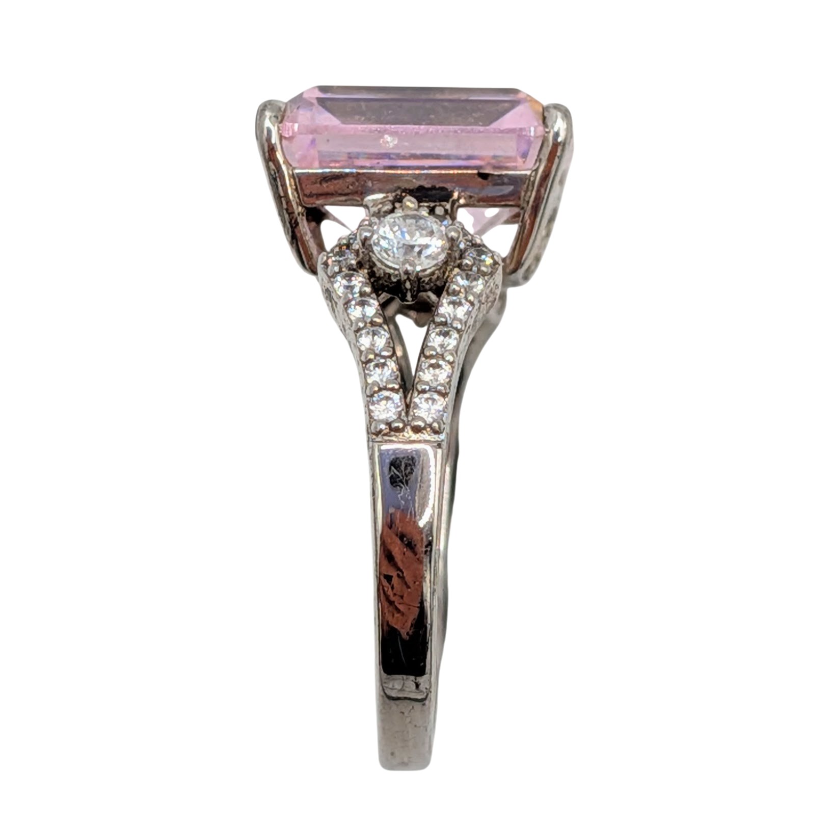 Signed Sterling Silver CZ Emerald Cut Ring Size 7.75