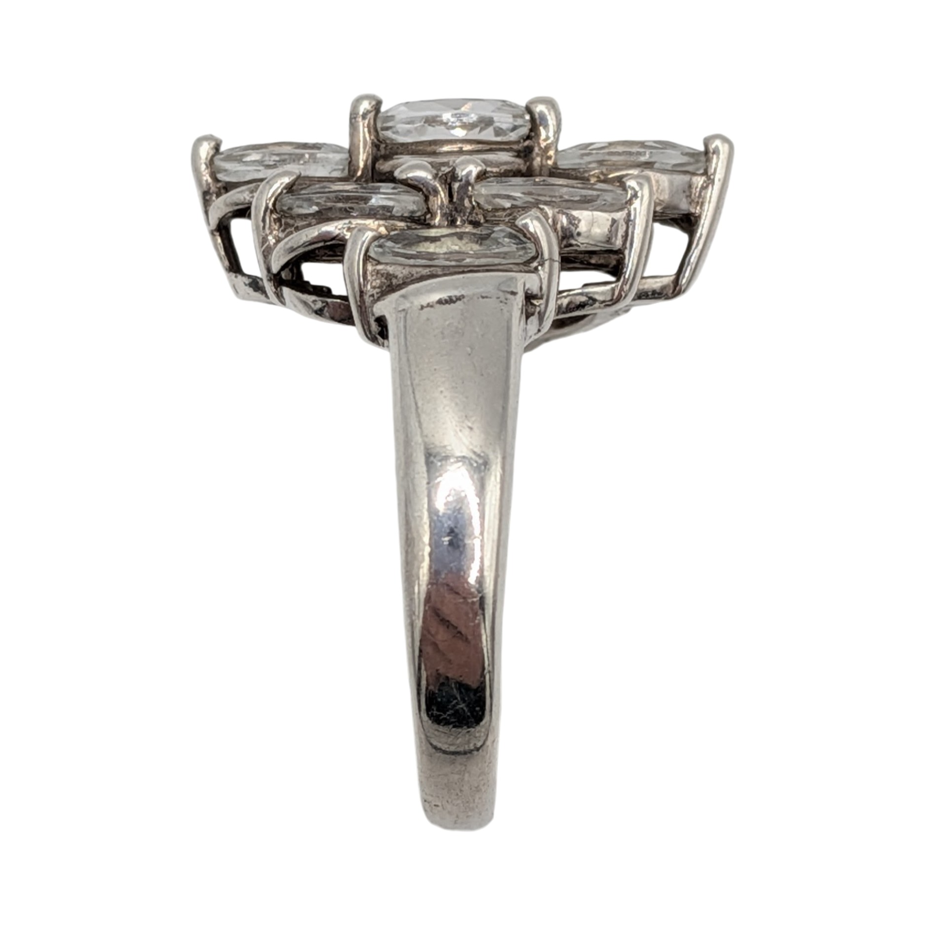 Signed Sterling Silver Topaz Marquise Cut Cluster Ring Size 8.25
