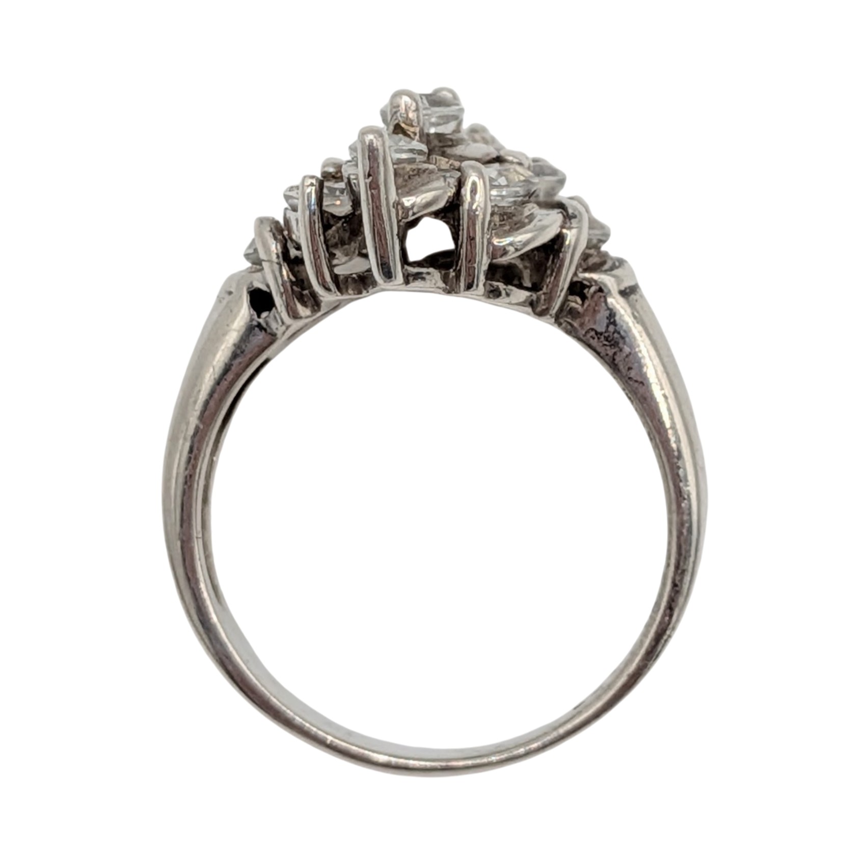 Signed Sterling Silver Topaz Marquise Cut Cluster Ring Size 8.25