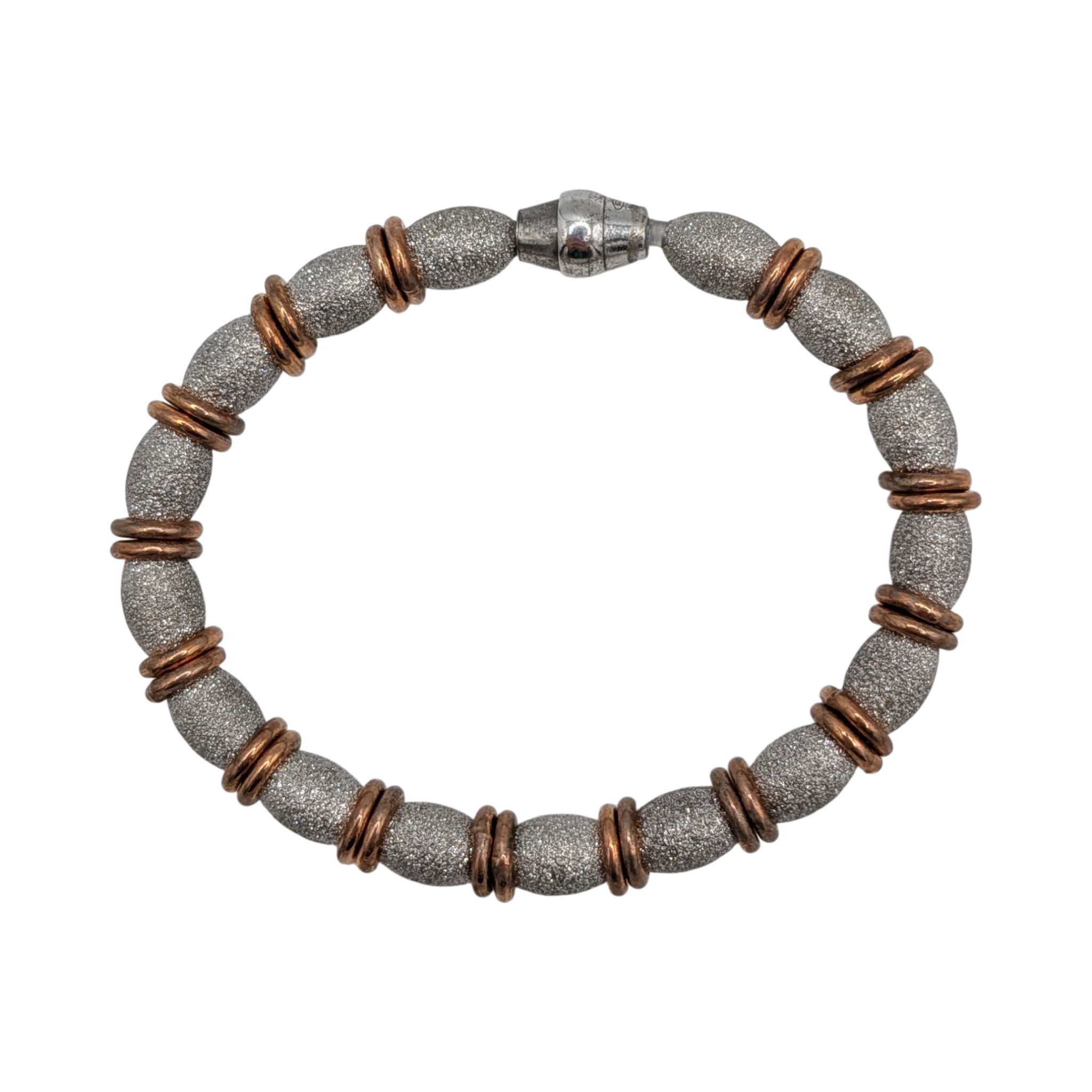 Sterling Silver Gold Over Silver Bands Textured Bracelet
