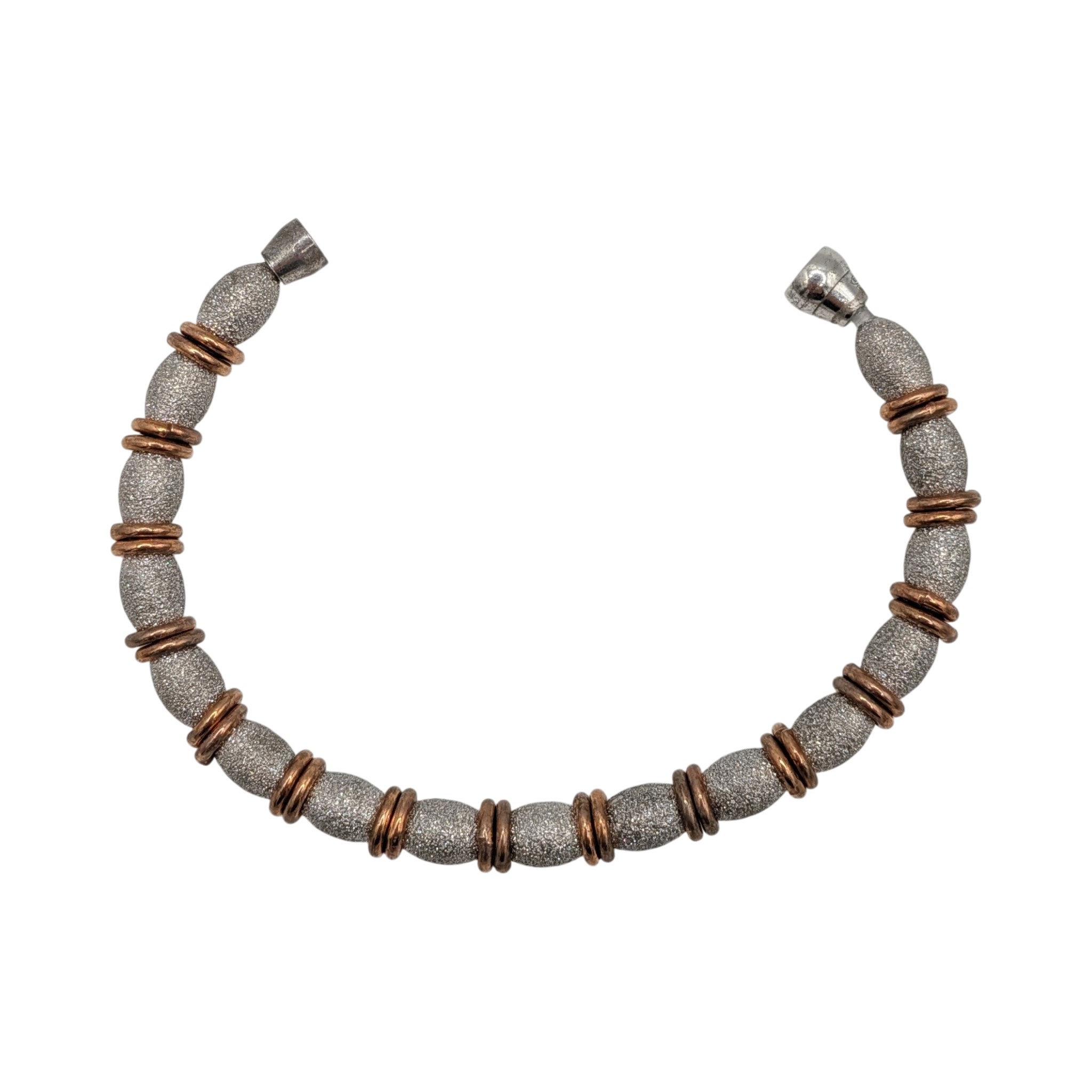 Sterling Silver Gold Over Silver Bands Textured Bracelet