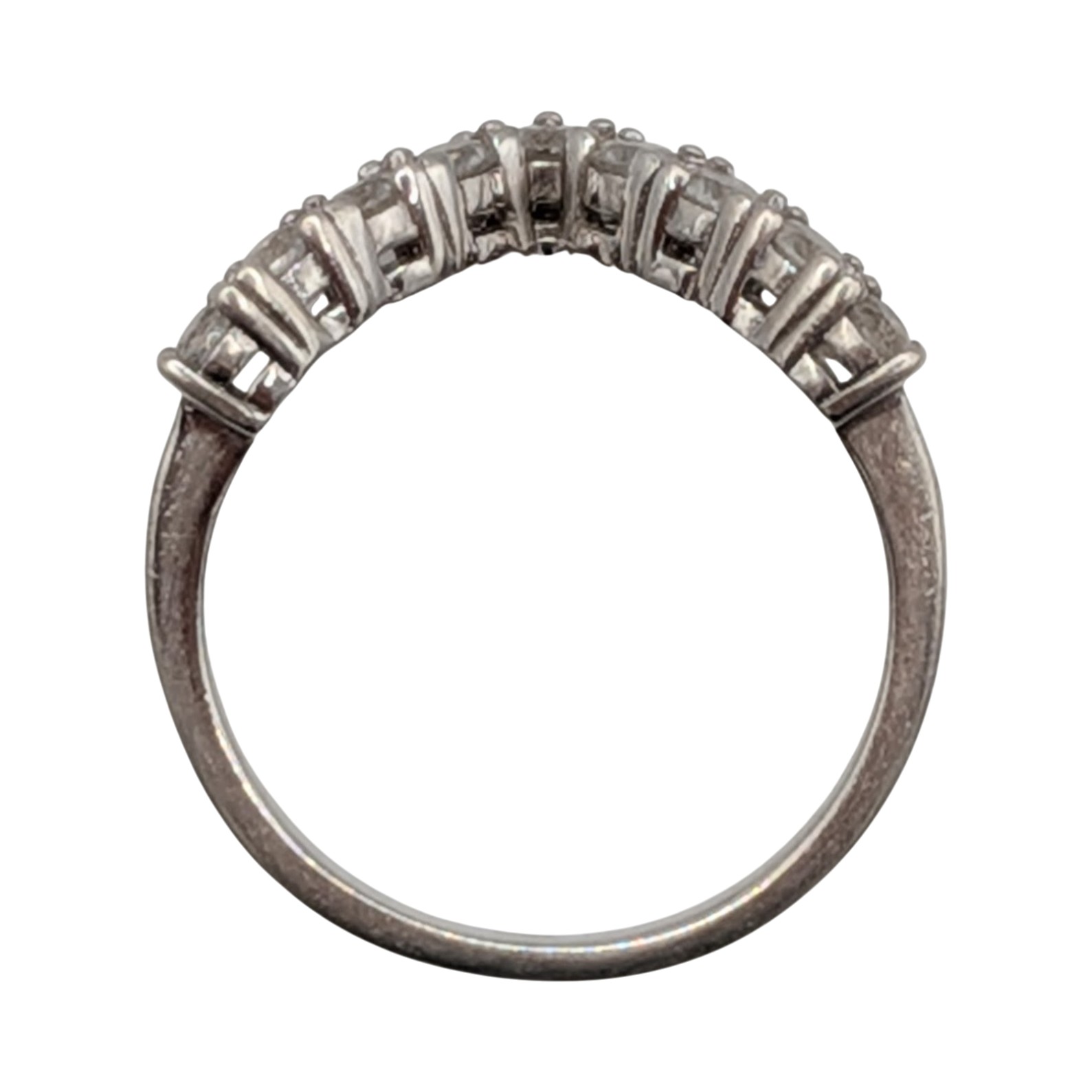 Signed Sterling Silver White Sapphire Chevron Band Ring Size 7