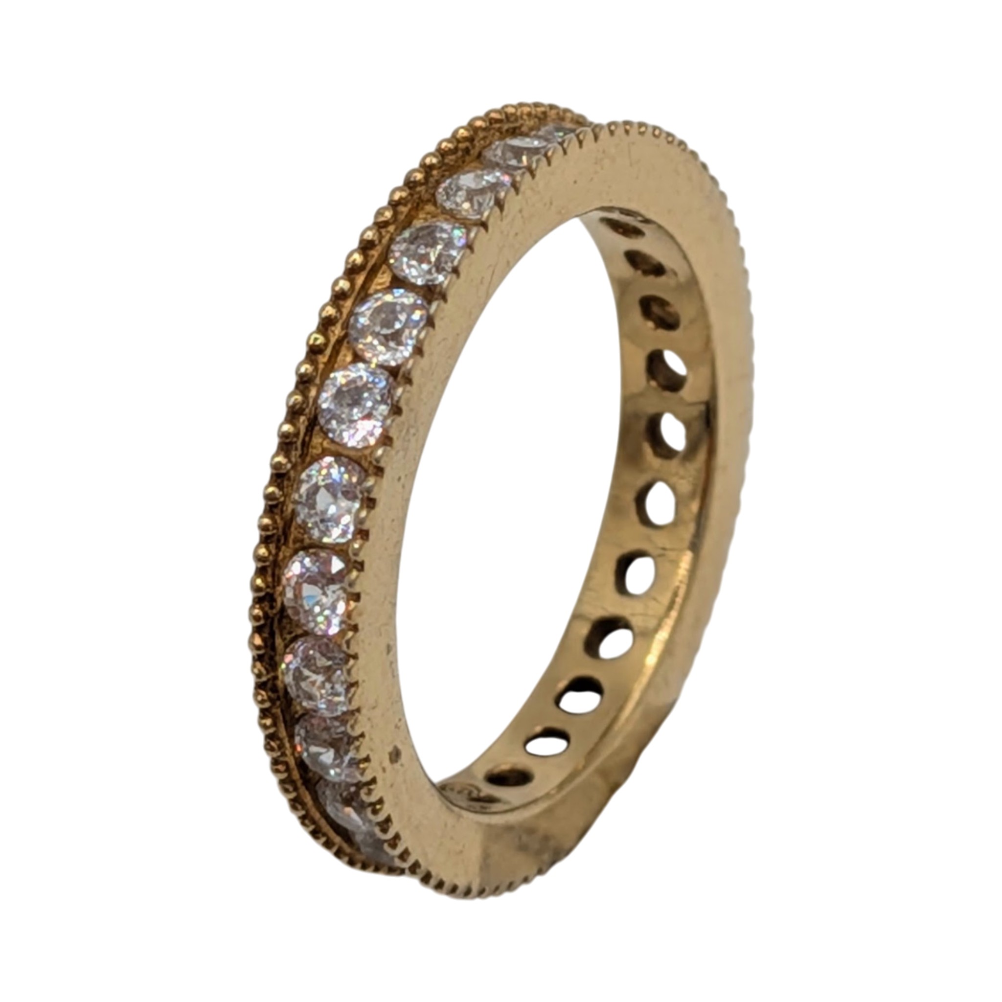 Signed Gold Over Sterling Silver CZ Milgrain Eternity Band Ring Size 4