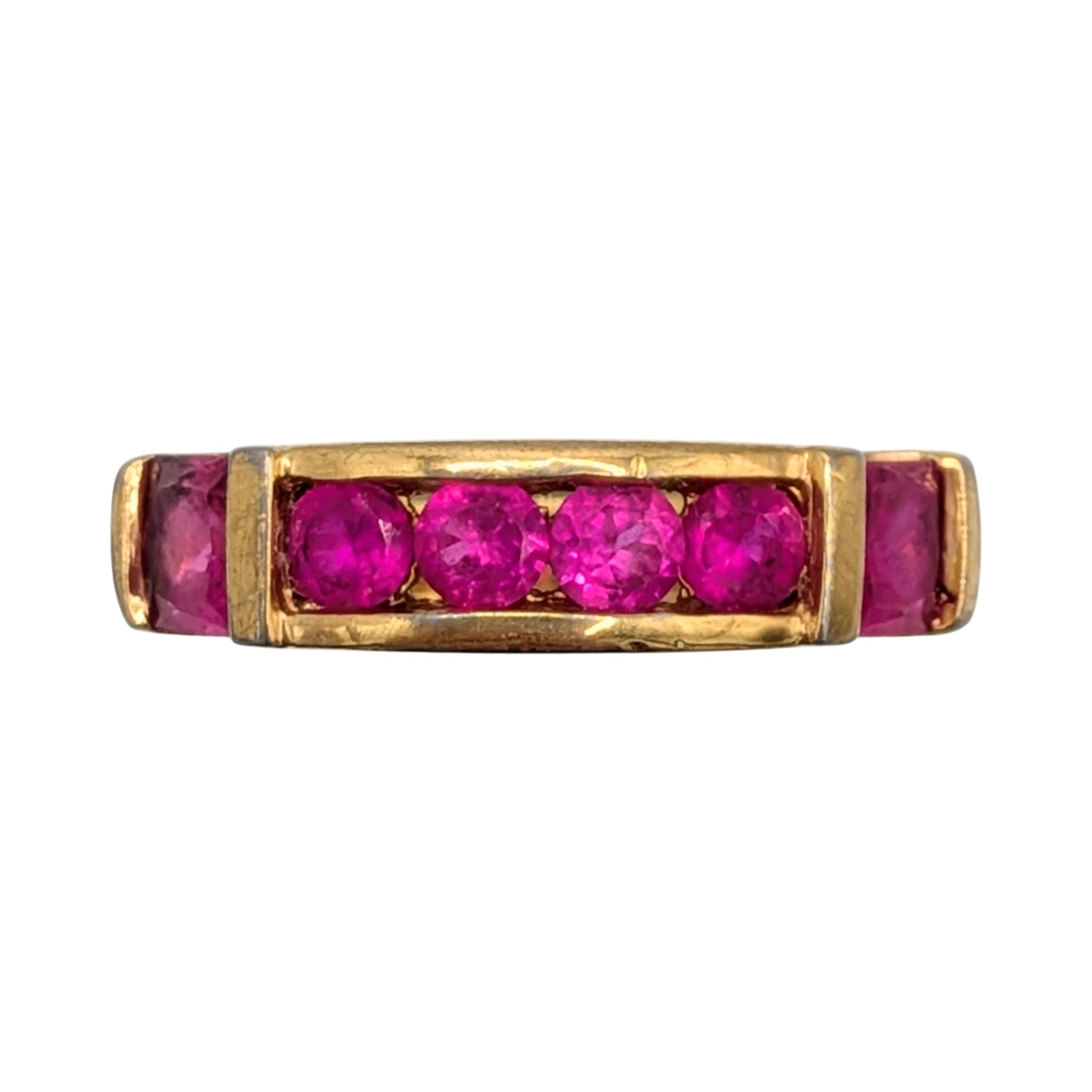 Signed Gold Over Sterling Silver Pink Topaz Scroll Cut 6 Stone Ring Size 5
