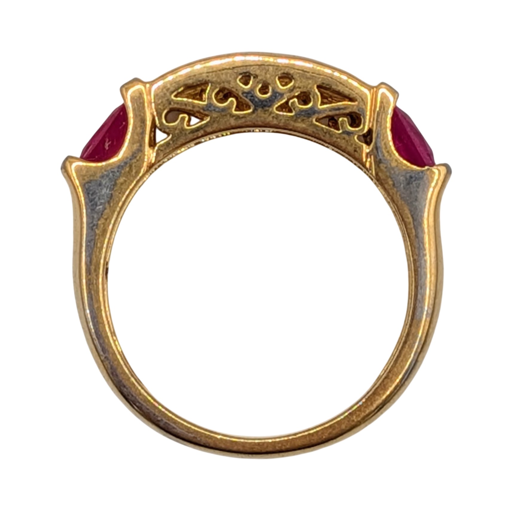 Signed Gold Over Sterling Silver Pink Topaz Scroll Cut 6 Stone Ring Size 5