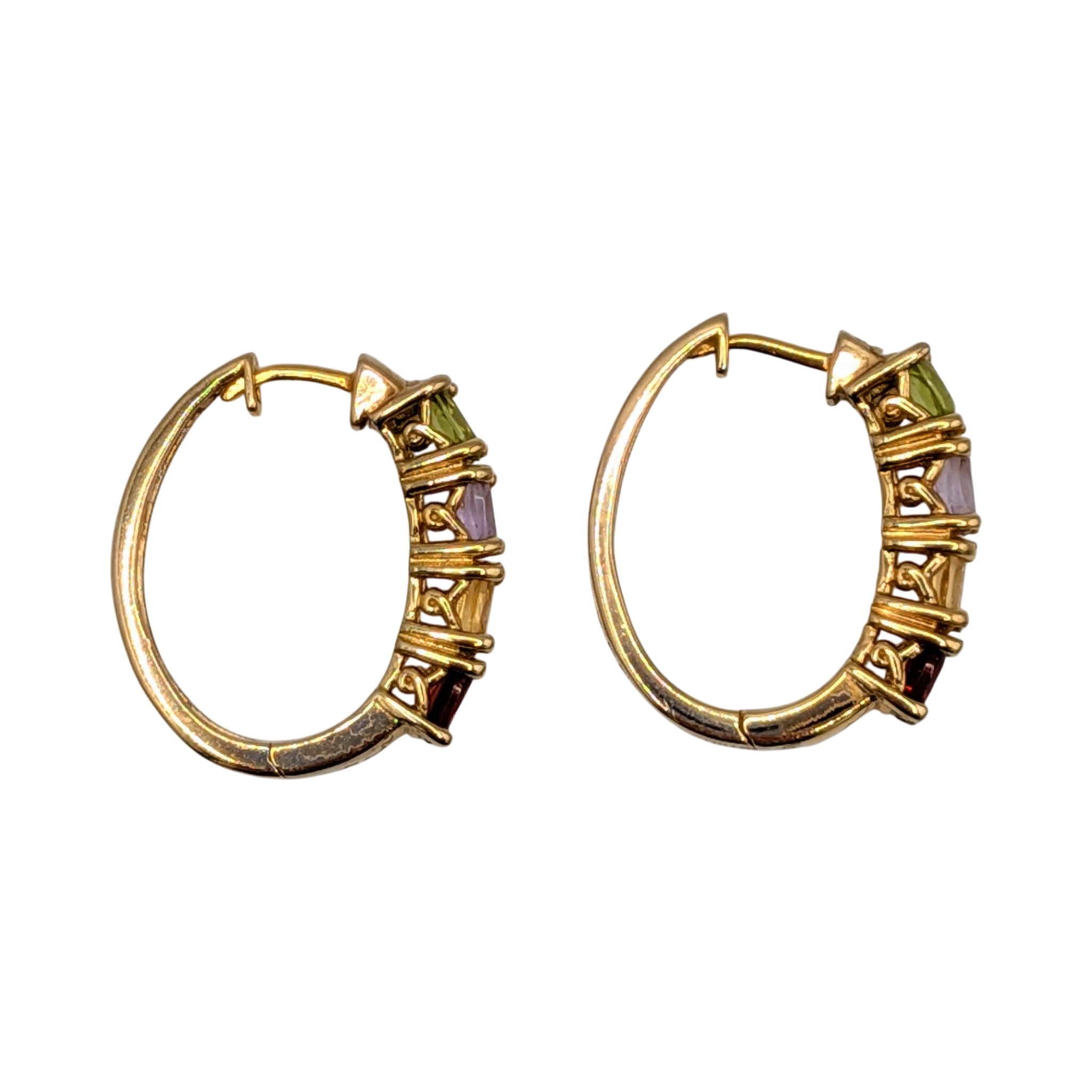 Ross Simons Gold Over Sterling Silver Multi-Stone Hoop Earrings