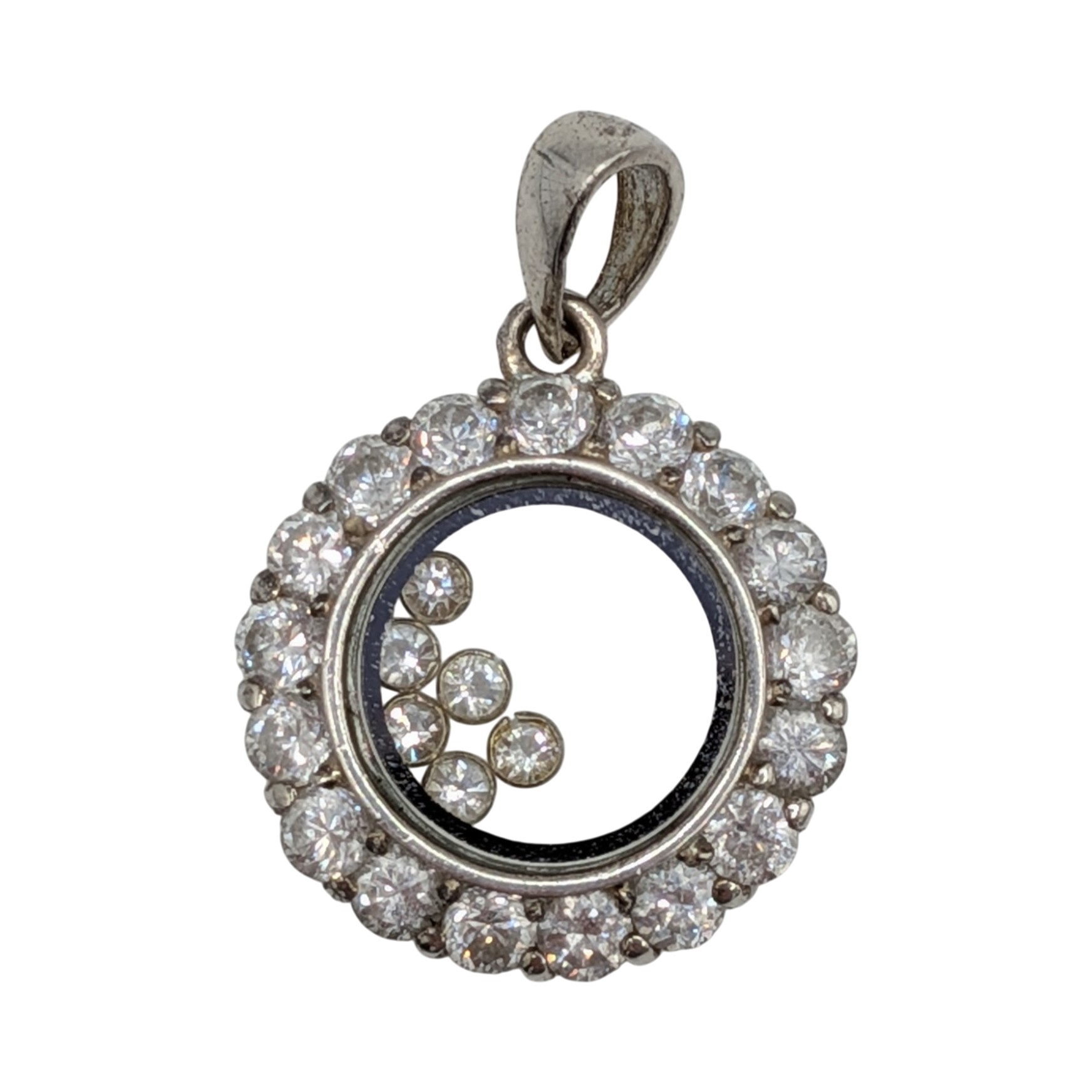 Sterling Silver Rhinestone Halo Loose Stone Locket Pendant