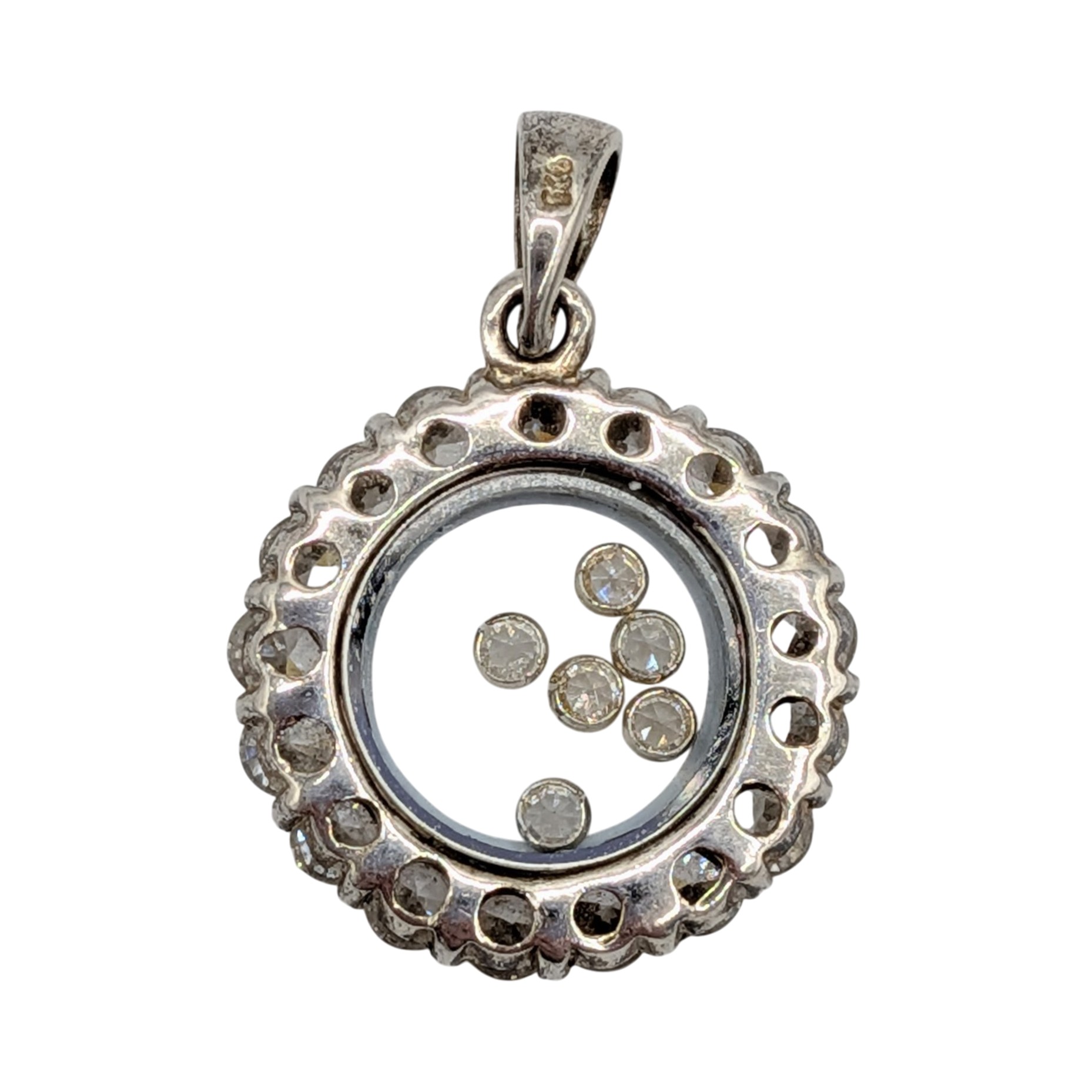 Sterling Silver Rhinestone Halo Loose Stone Locket Pendant