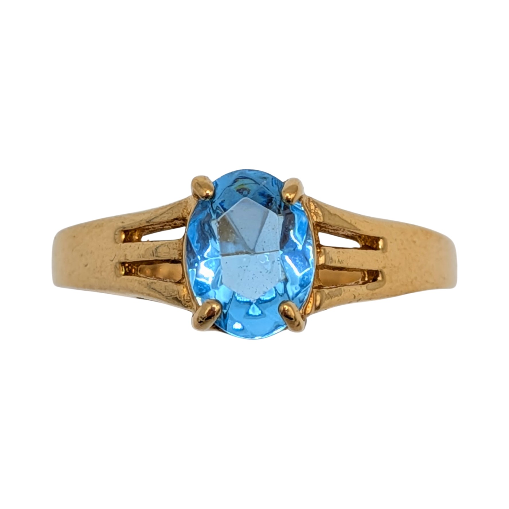 Gold Over Sterling Silver Light Blue CZ Oval Cut Solitaire Ring Size 9.25