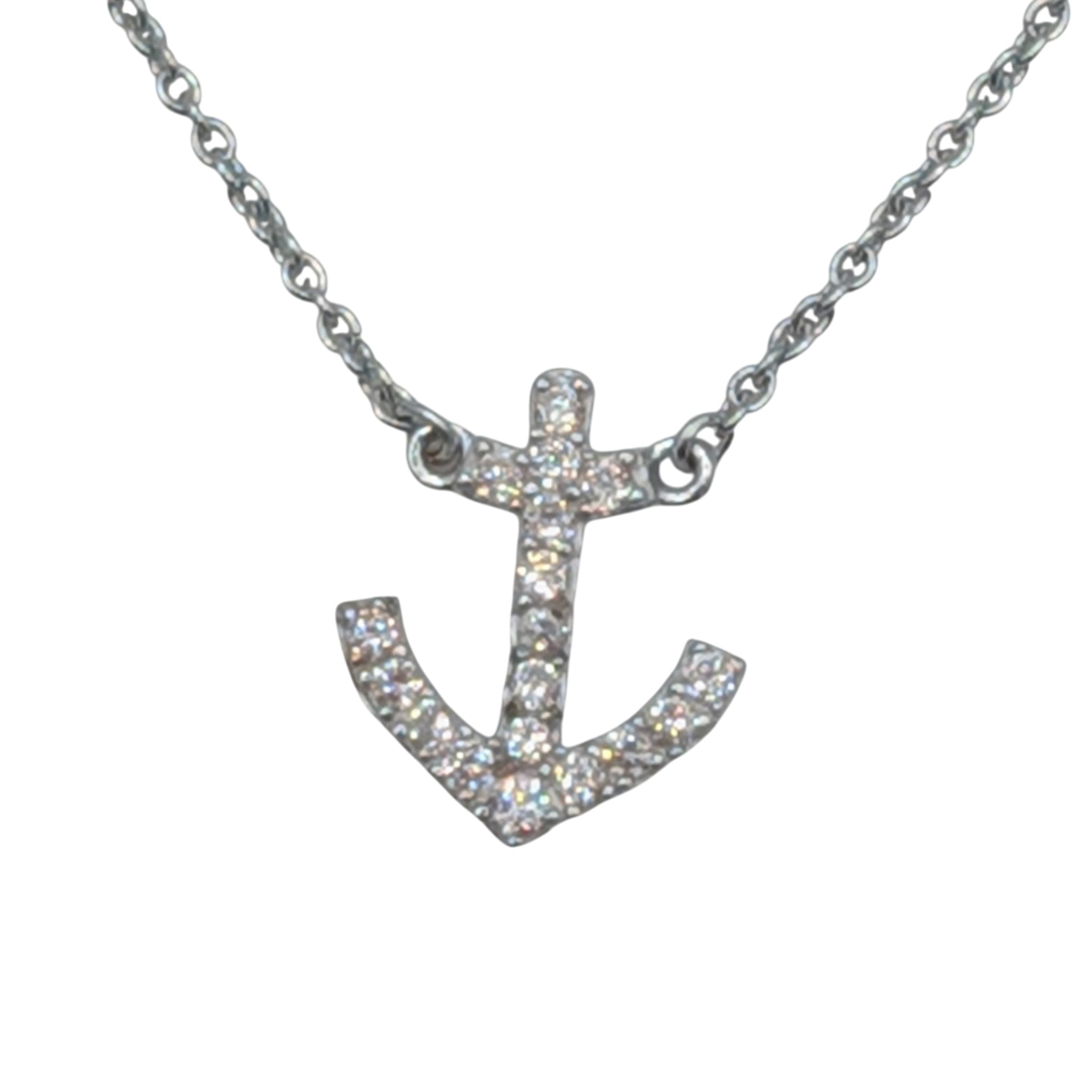 Sterling Silver CZ Pave Set Anchor Necklace