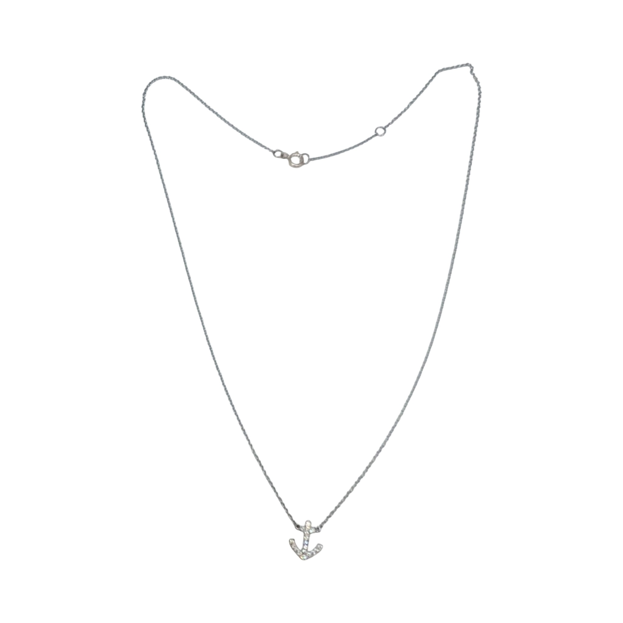 Sterling Silver CZ Pave Set Anchor Necklace
