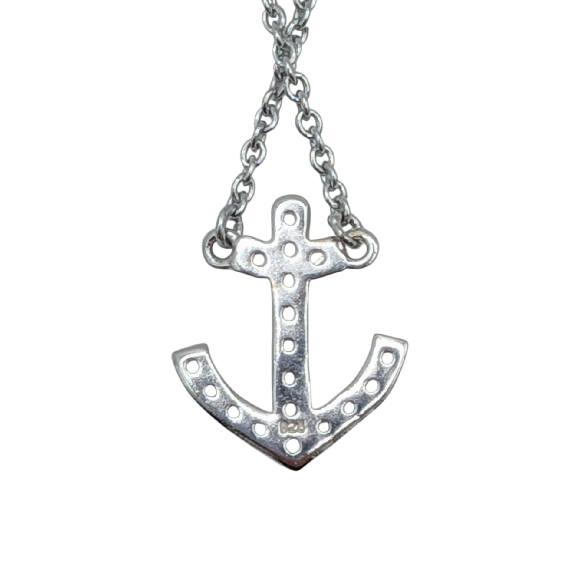 Sterling Silver CZ Pave Set Anchor Necklace