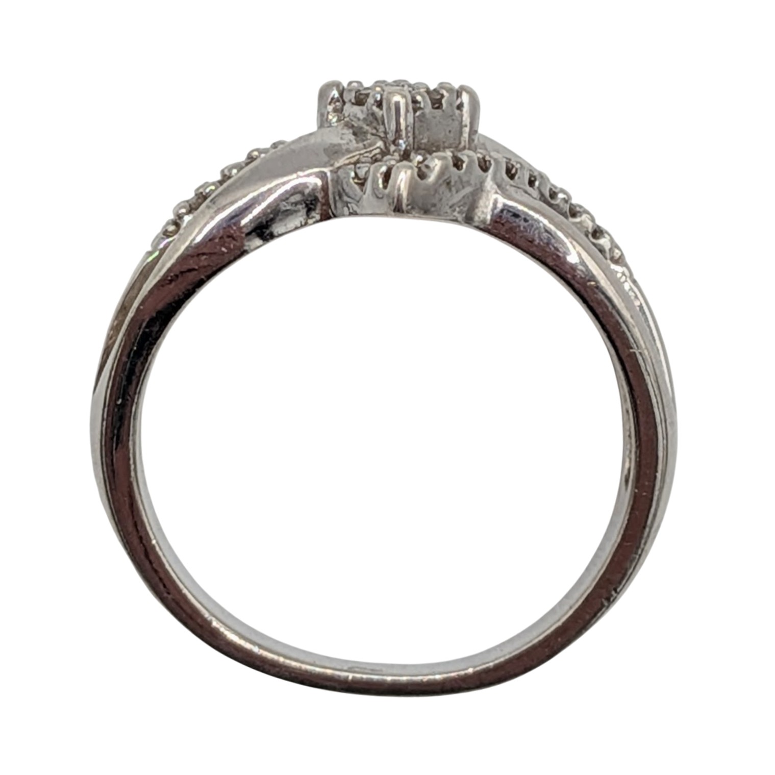 Signed Sterling Silver Diamond Open Work Twist Ring Size 6.5
