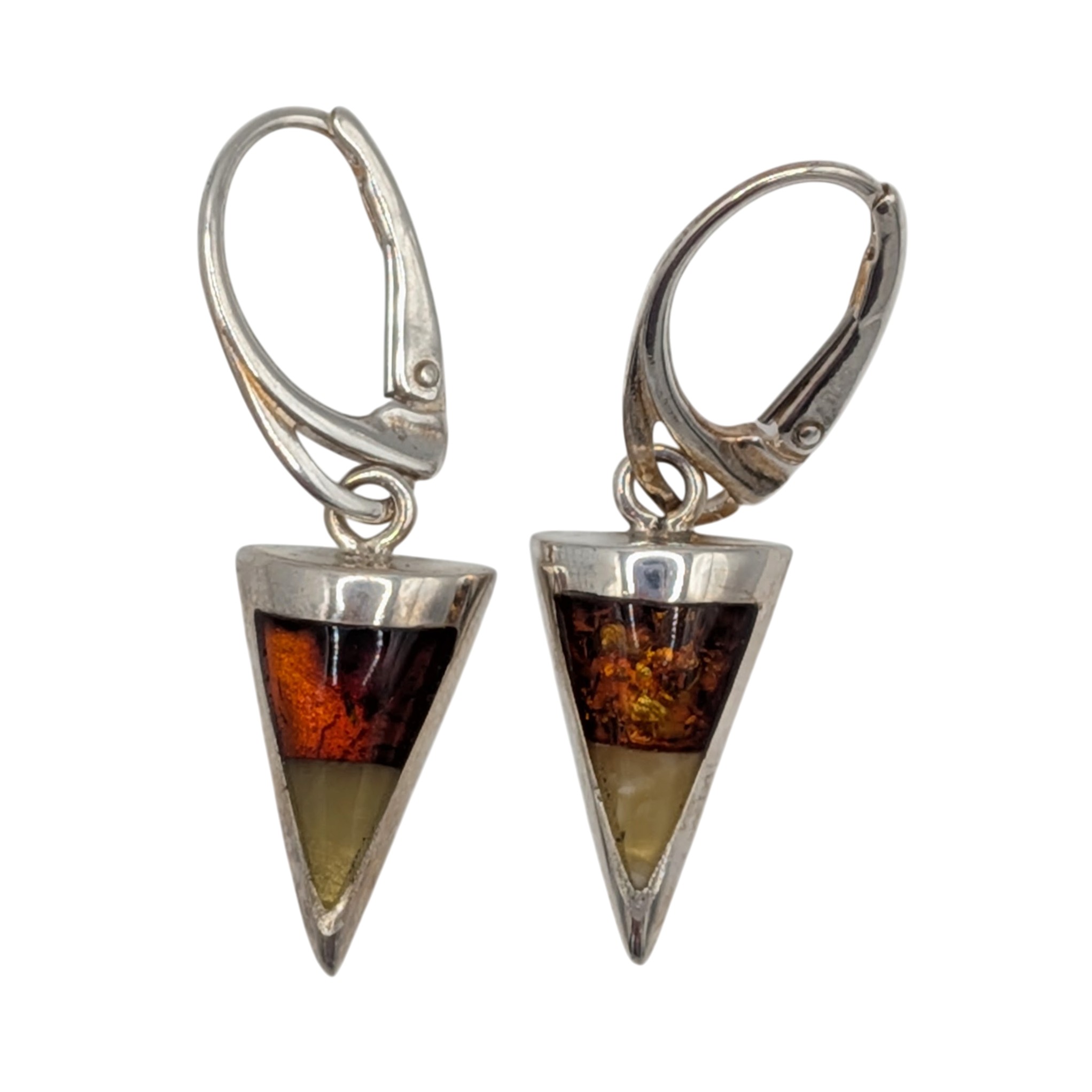 New Polish Sterling Silver Two Tone Amber Geometric Spike Drop Earrings