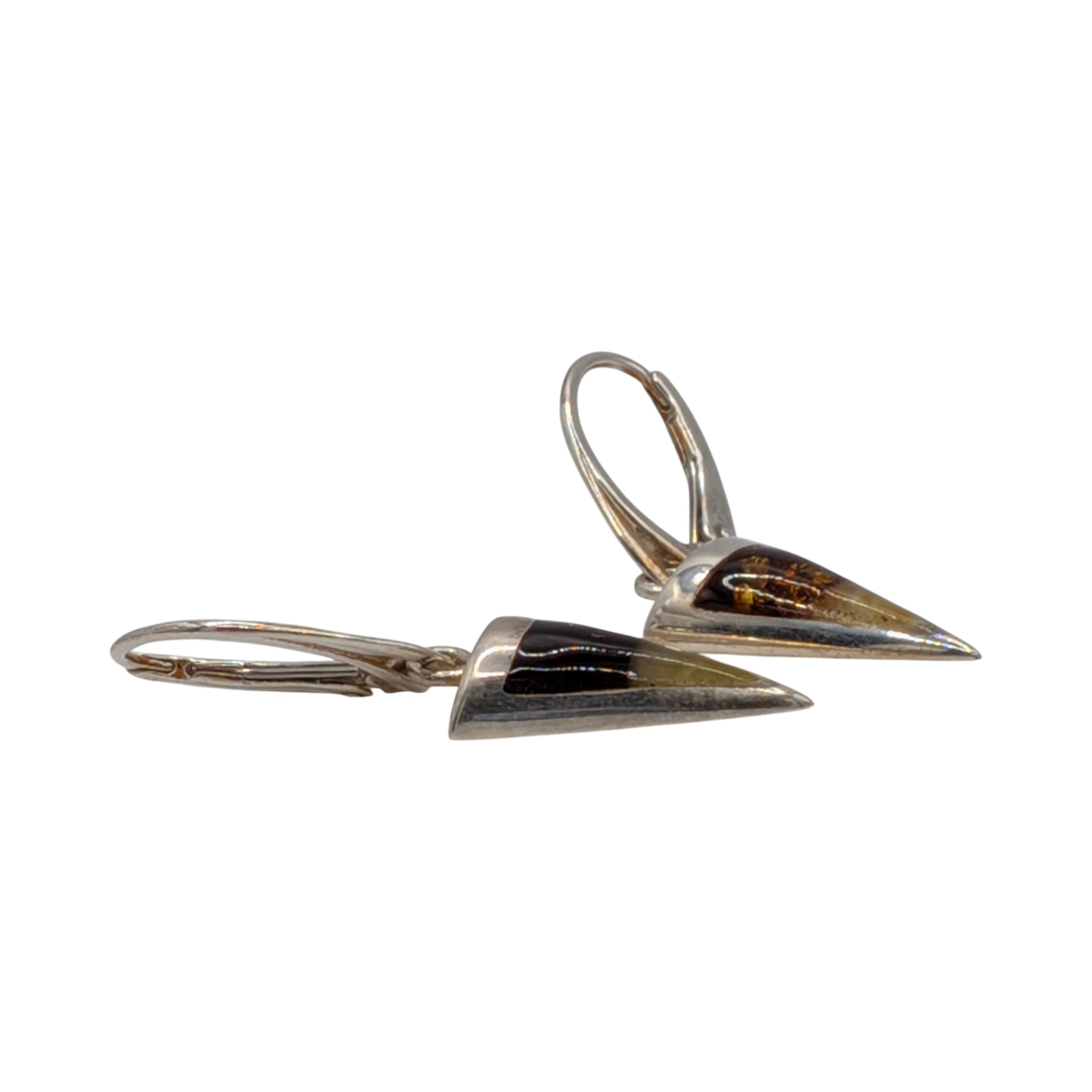 New Polish Sterling Silver Two Tone Amber Geometric Spike Drop Earrings