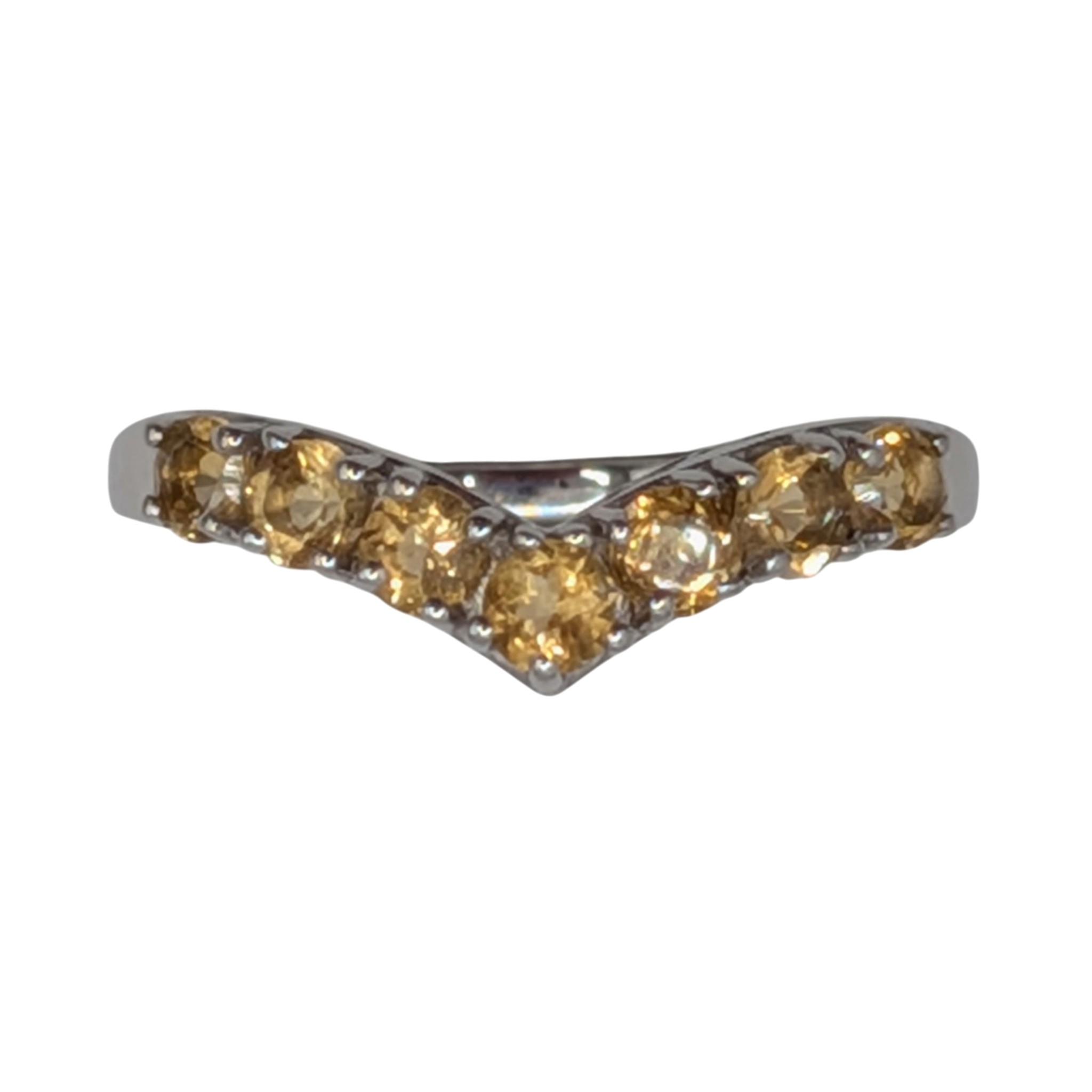 Signed Sterling Silver Citrine 7 Stone Chevron Band Ring Size 8