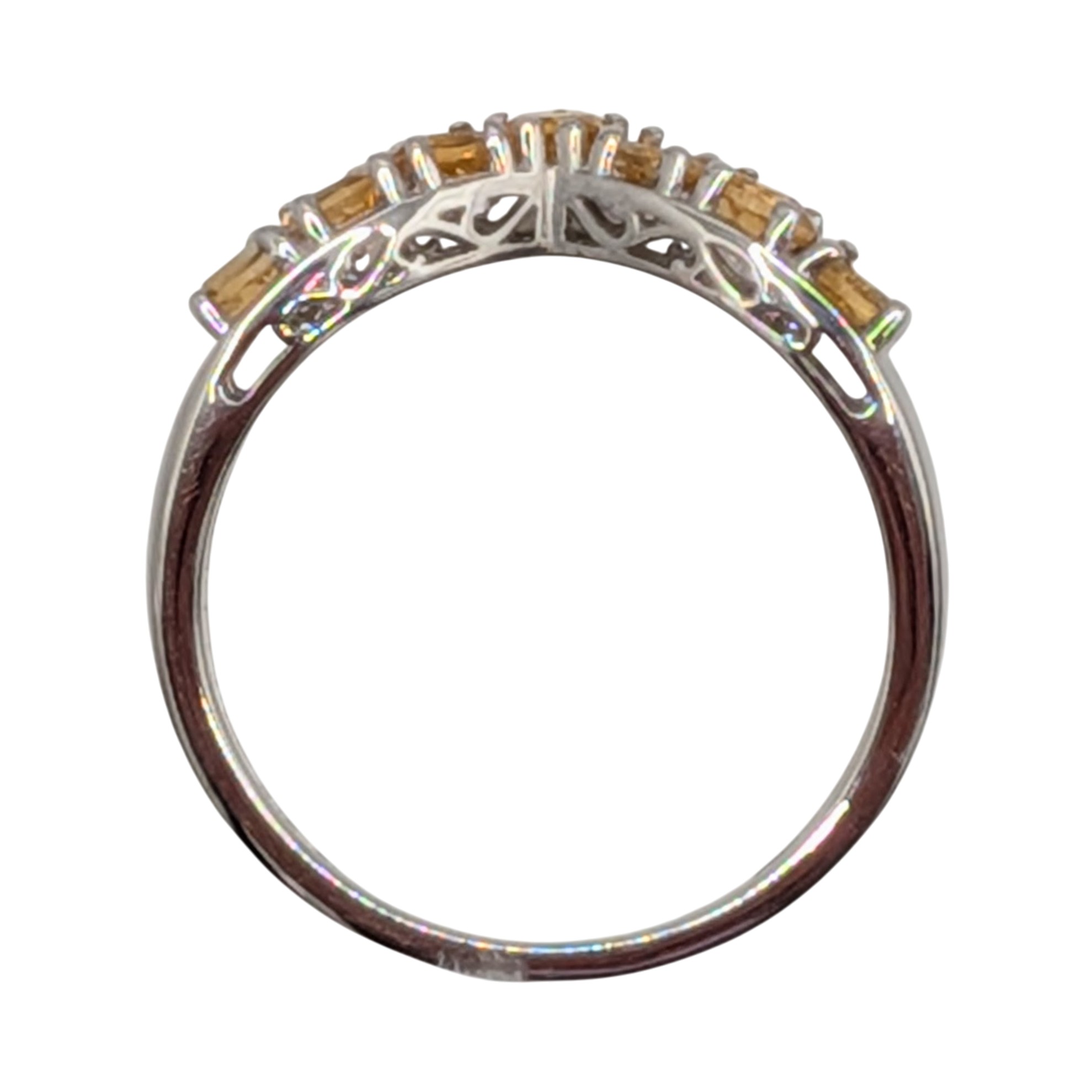 Signed Sterling Silver Citrine 7 Stone Chevron Band Ring Size 8
