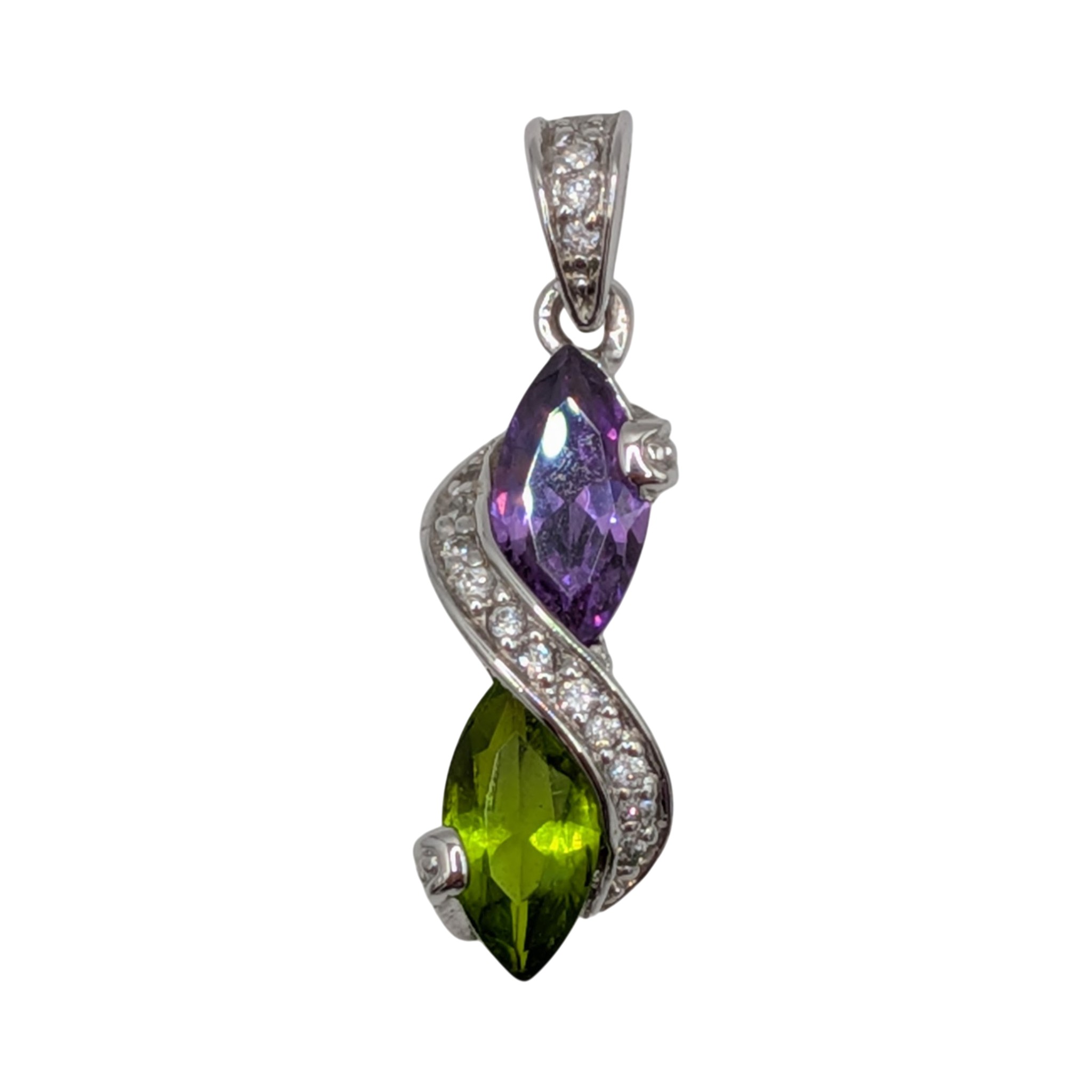 Sterling Silver Peridot Amethyst CZ Swirl Wrapped Pendant