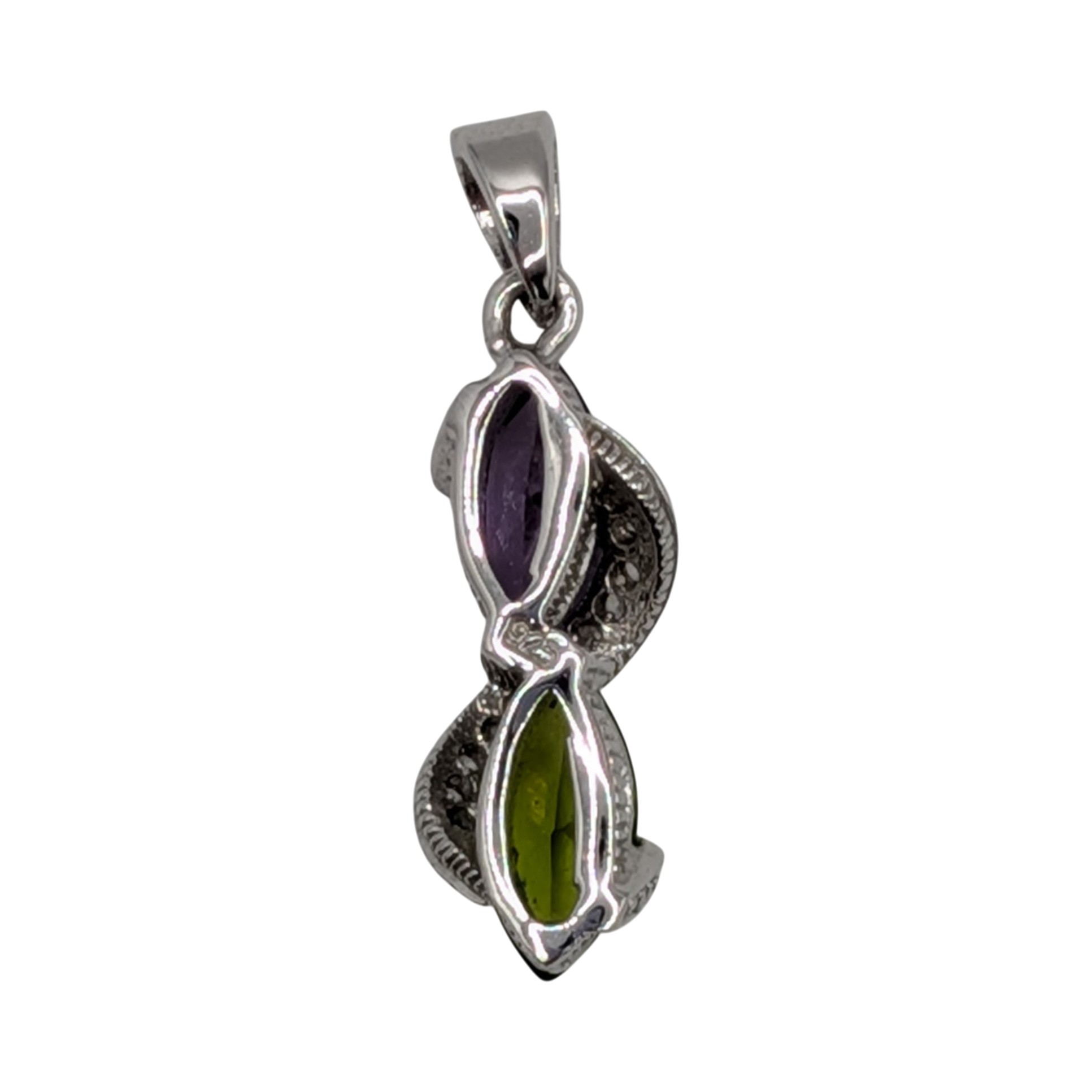 Sterling Silver Peridot Amethyst CZ Swirl Wrapped Pendant
