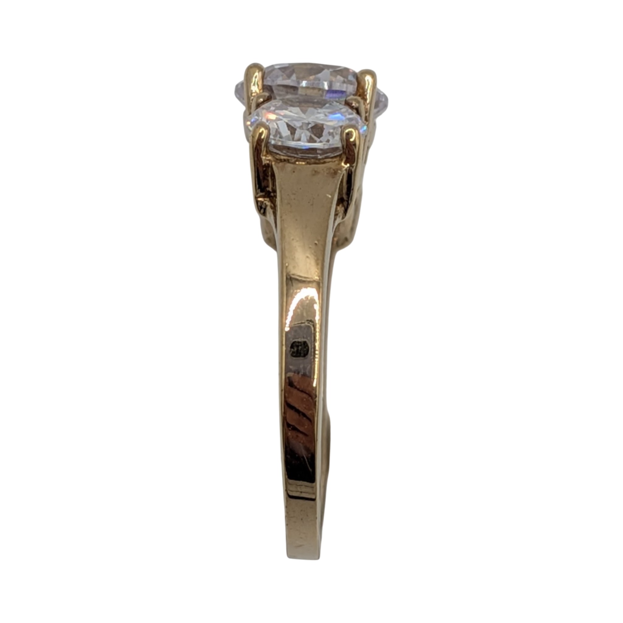 Signed Gold Over Sterling White CZ Round Cut 3 Stone Ring Size 8