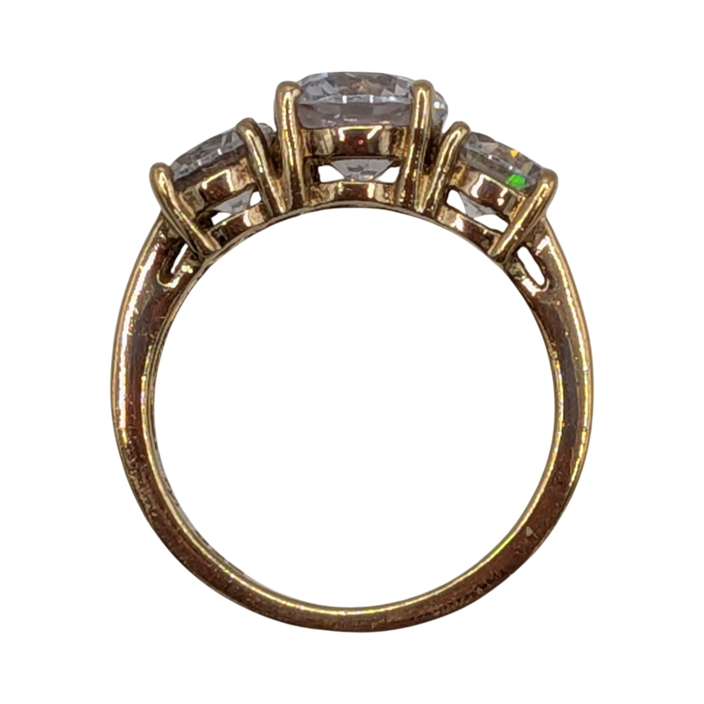 Signed Gold Over Sterling White CZ Round Cut 3 Stone Ring Size 8