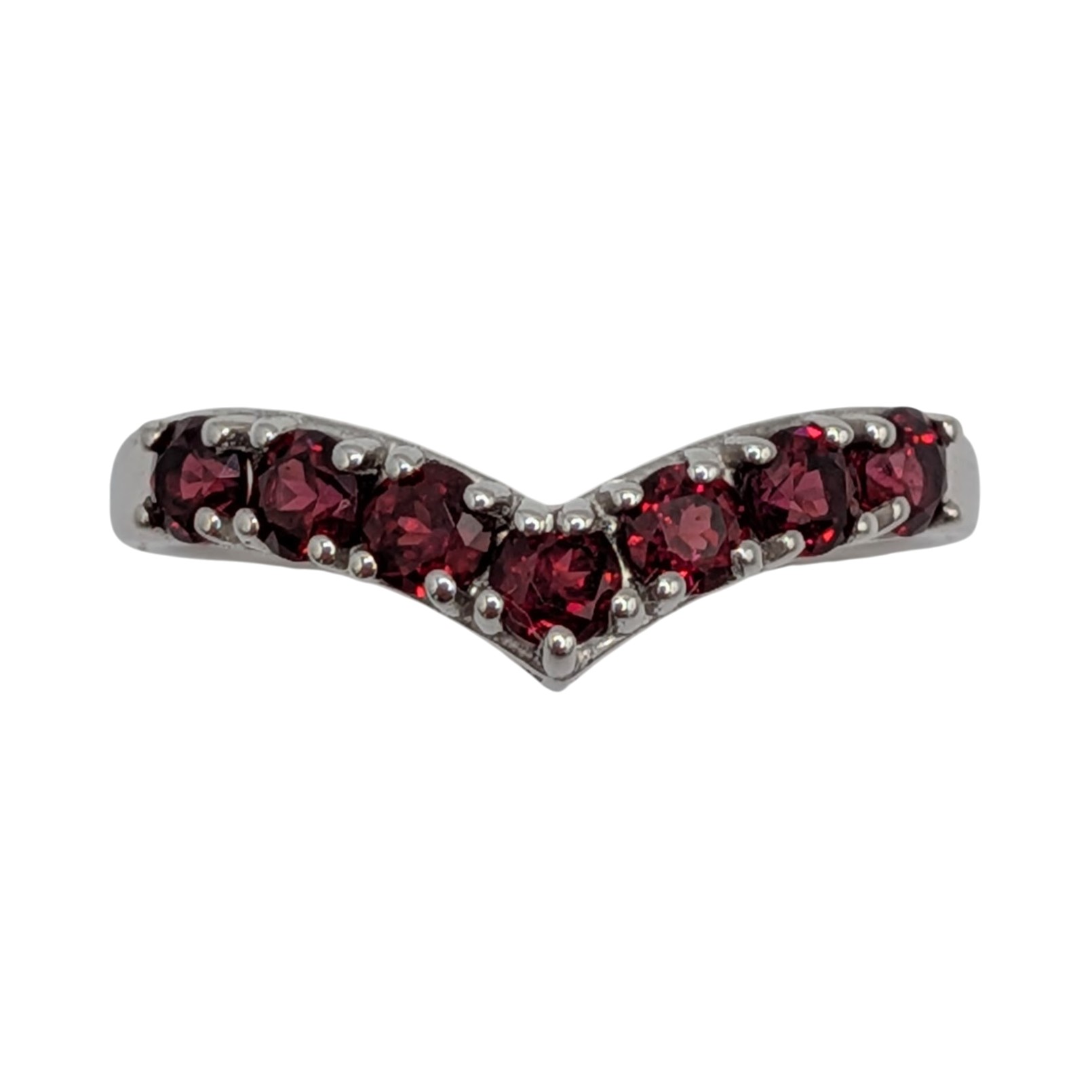Signed Sterling Silver Garnet Chevron Band Ring Size 8