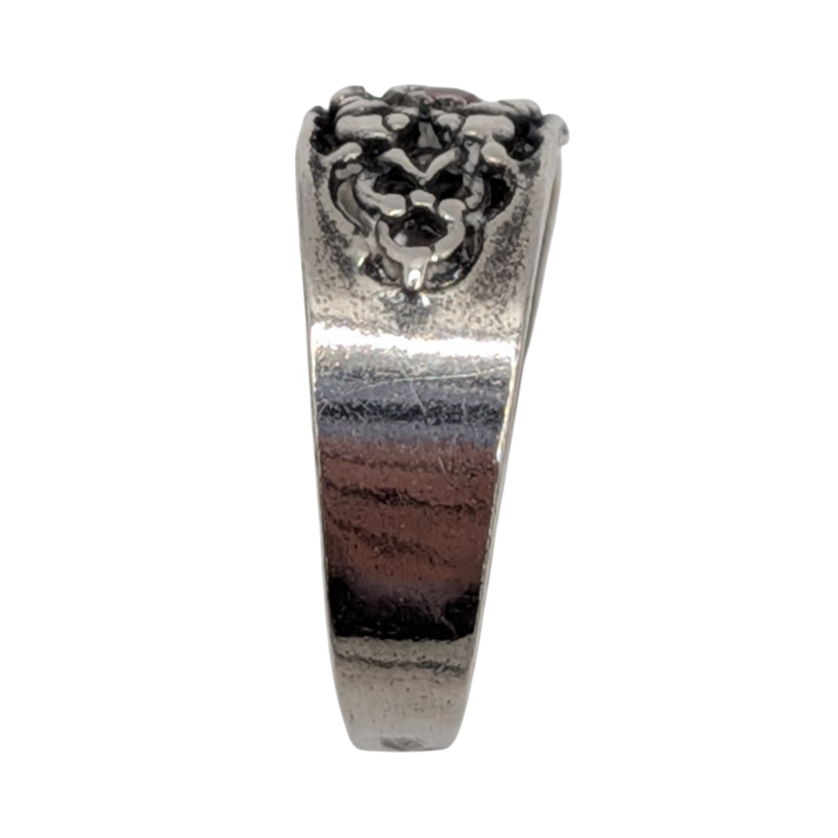 Signed Sterling Silver Garnet Lattice Band Ring Size 4.5